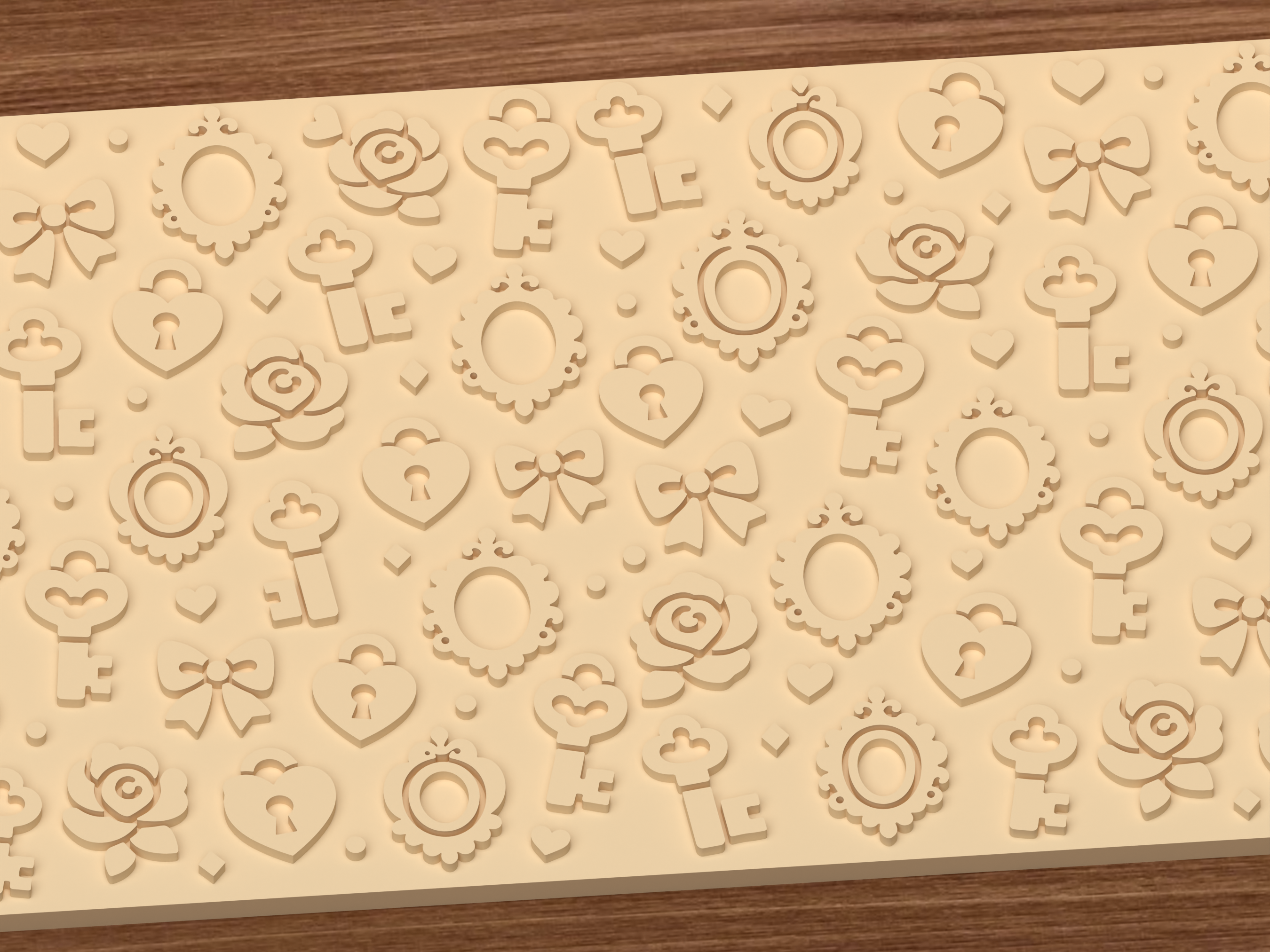 Vintage Love Locks Textured Roller STL File - 03 close detail emboss