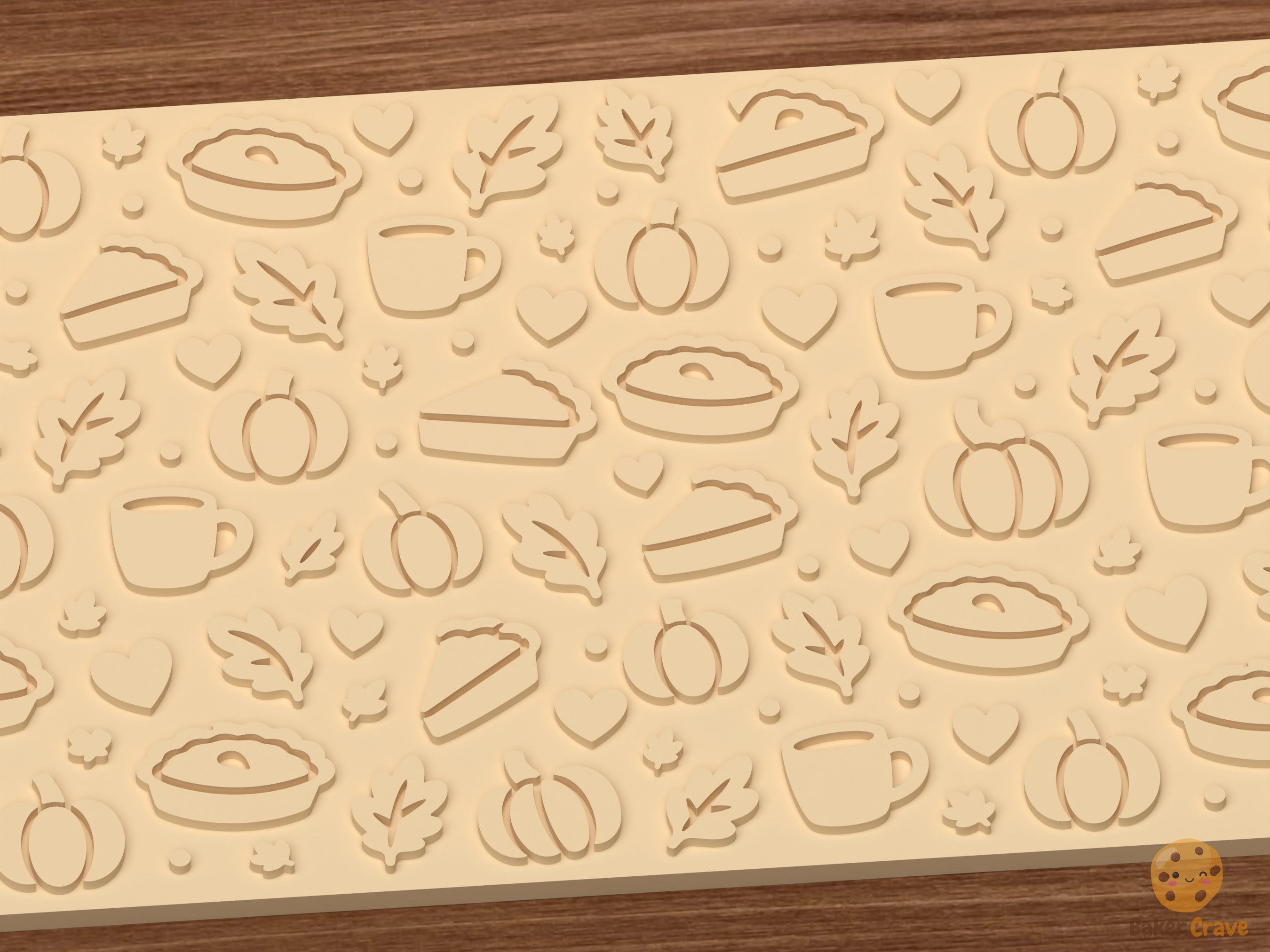Autumn Pie and Pumpkin Textured Roller STL File - 03 close detail emboss