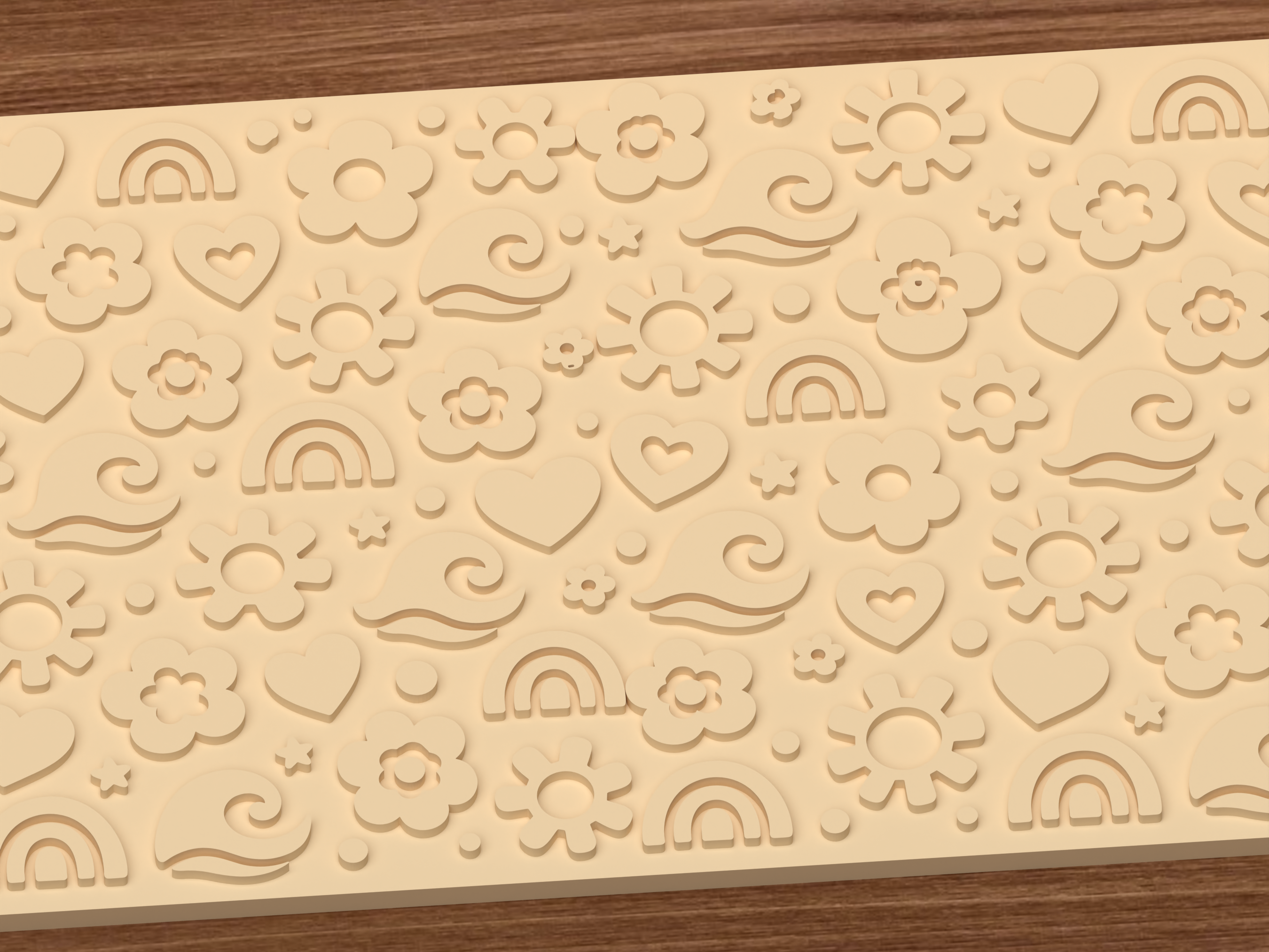 Boho Sunshine Rainbow Textured Roller STL File - 03 close detail emboss