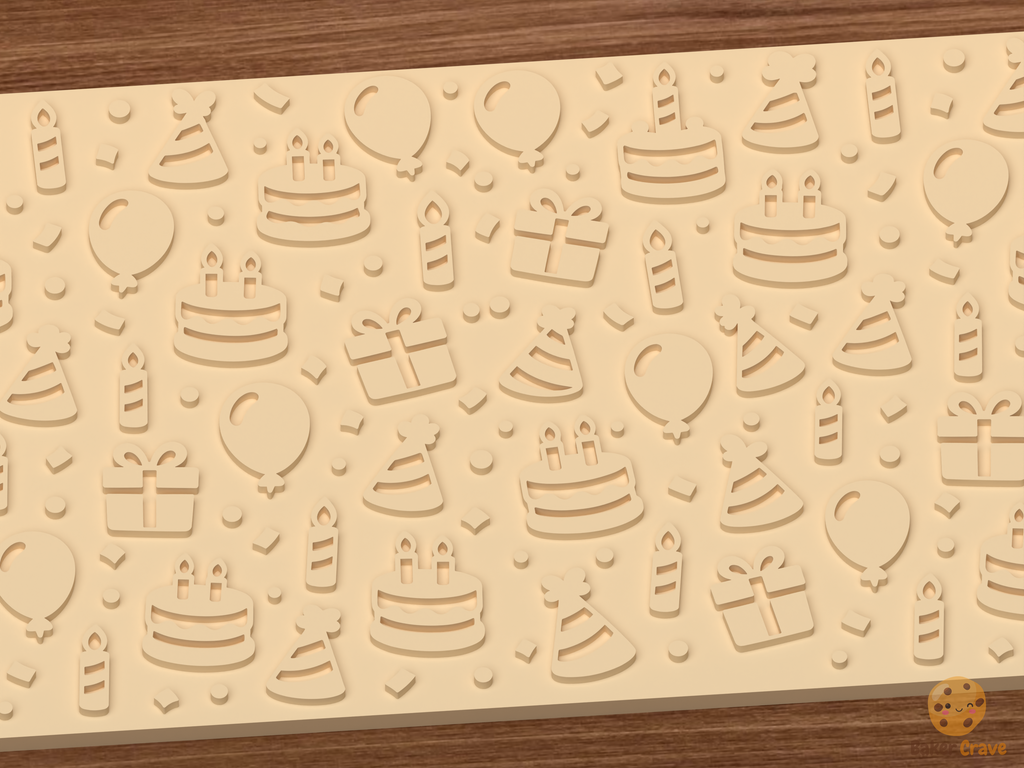 Birthday Party Celebration Textured Roller STL File - 03 close detail emboss