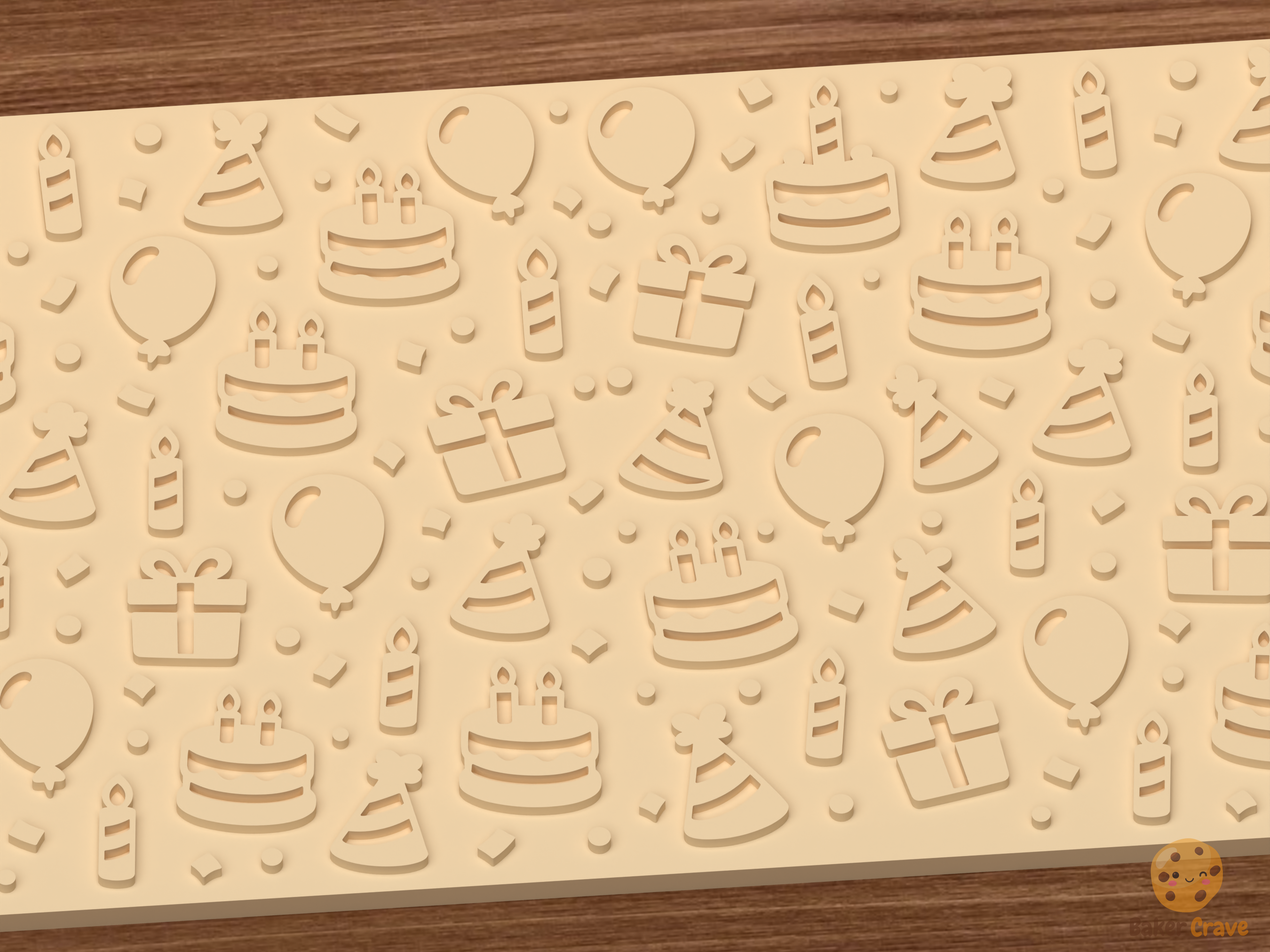 Birthday Party Celebration Textured Roller STL File - 03 close detail emboss