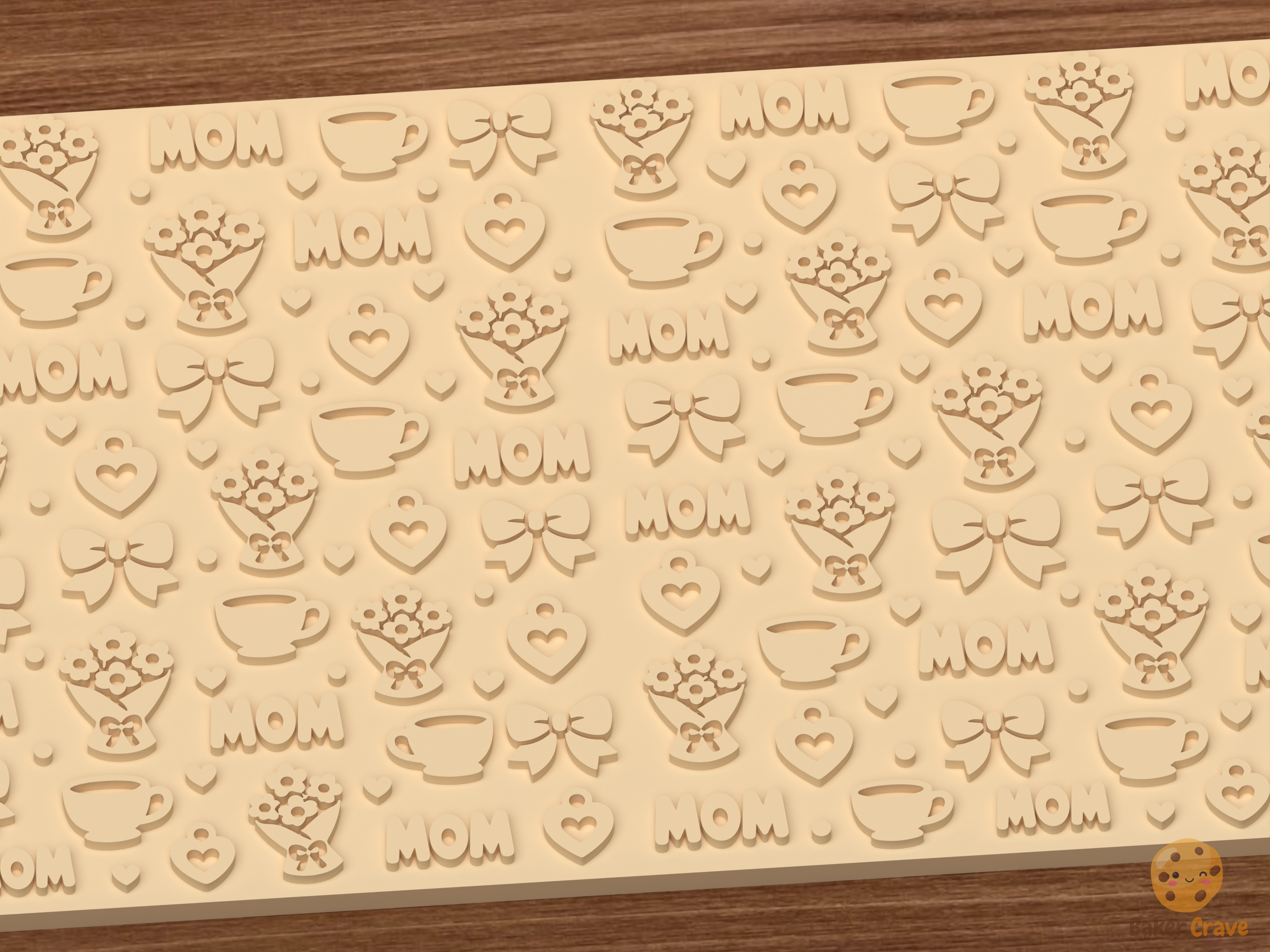 Mother's Day Tea Floral Textured Roller STL File