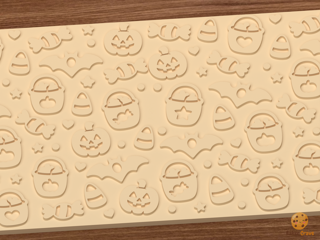 Trick Or Treat Candy Bucket Textured Roller STL File - 03 close detail emboss