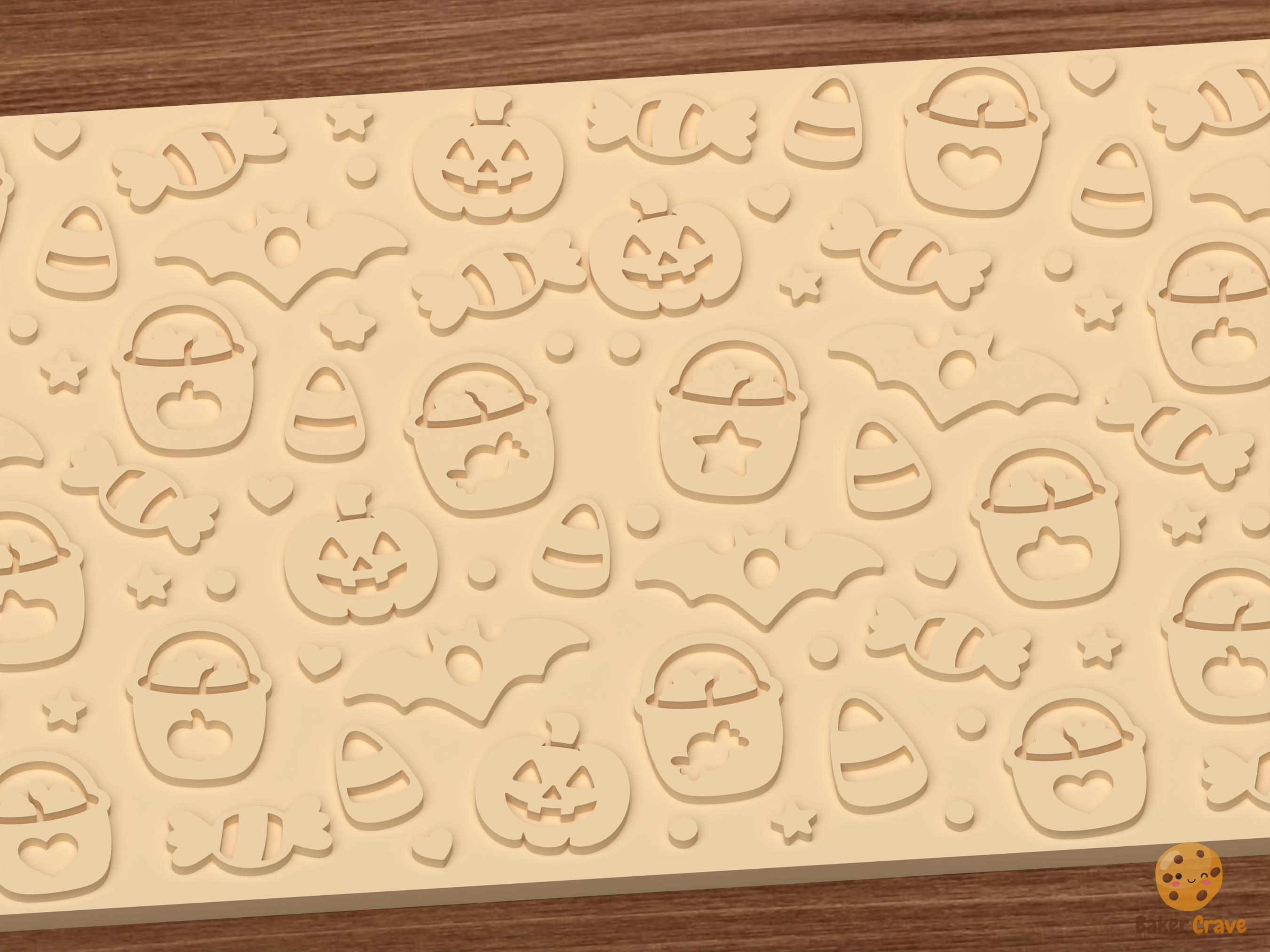 Trick Or Treat Candy Bucket Textured Roller STL File - 03 close detail emboss