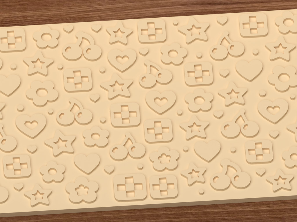 Retro Kawaii Icons Textured Roller STL File - 03 close detail emboss