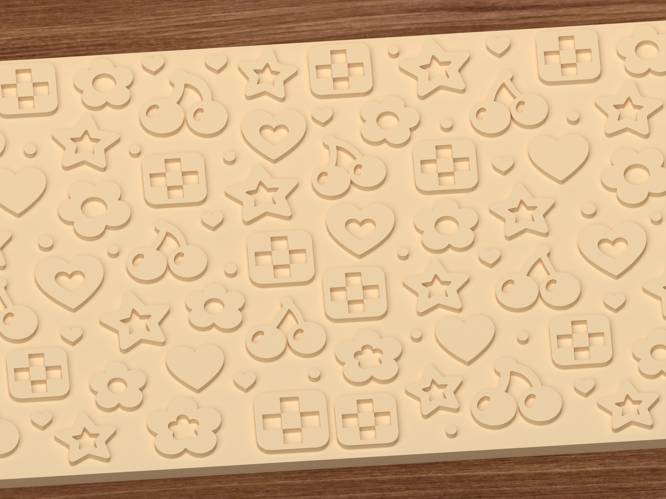 Retro Kawaii Icons Textured Roller STL File - 03 close detail emboss