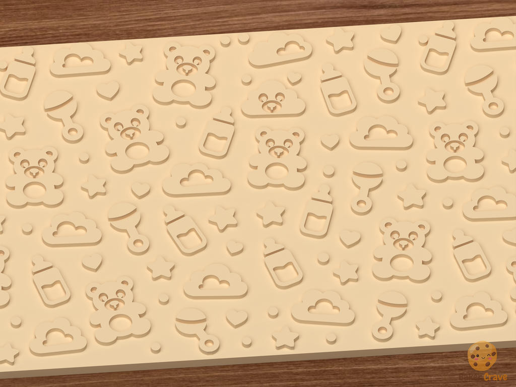 Baby Shower Teddy Bear Textured Roller STL File - 03 close detail emboss
