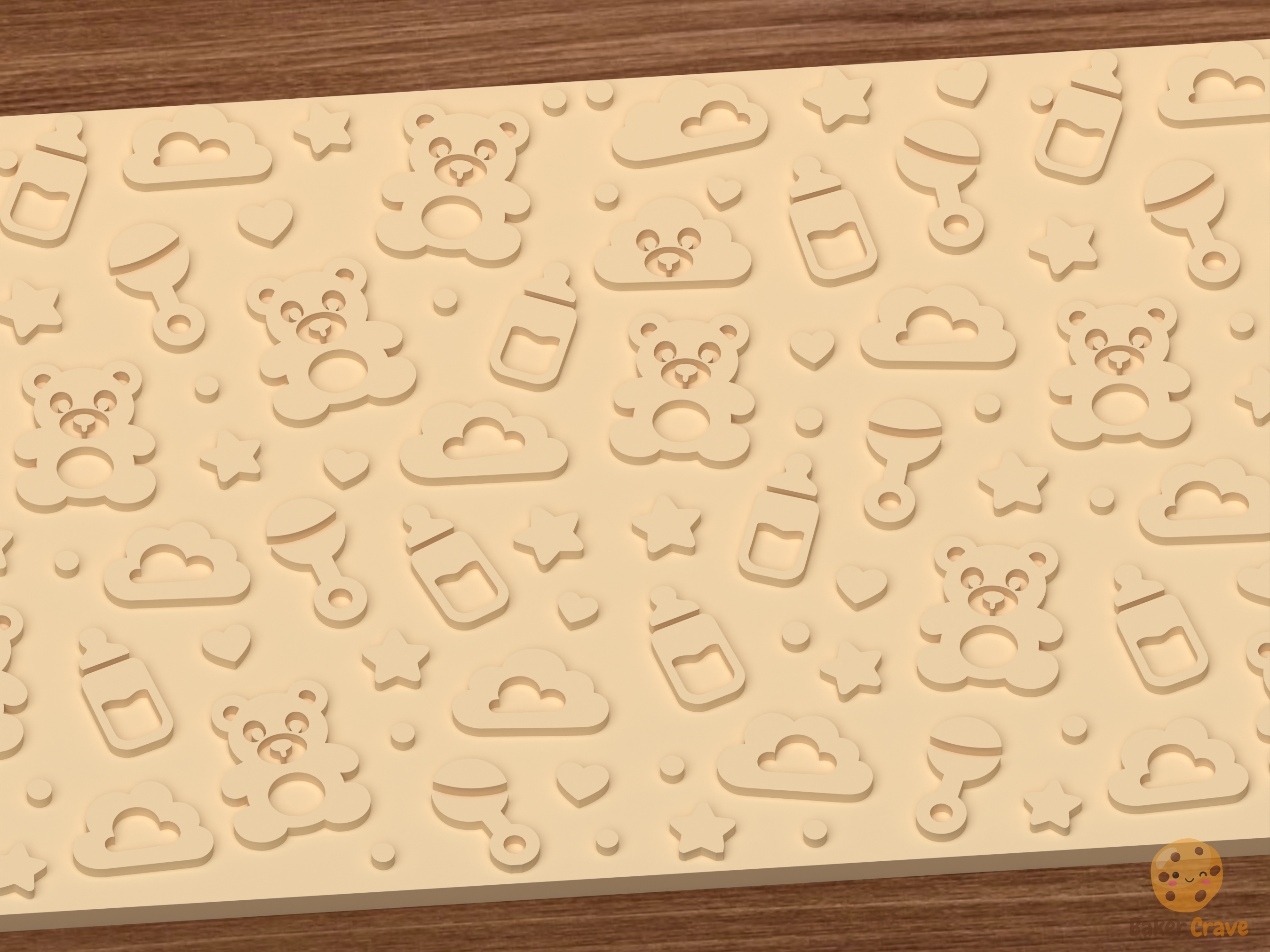 Baby Shower Teddy Bear Textured Roller STL File - 03 close detail emboss