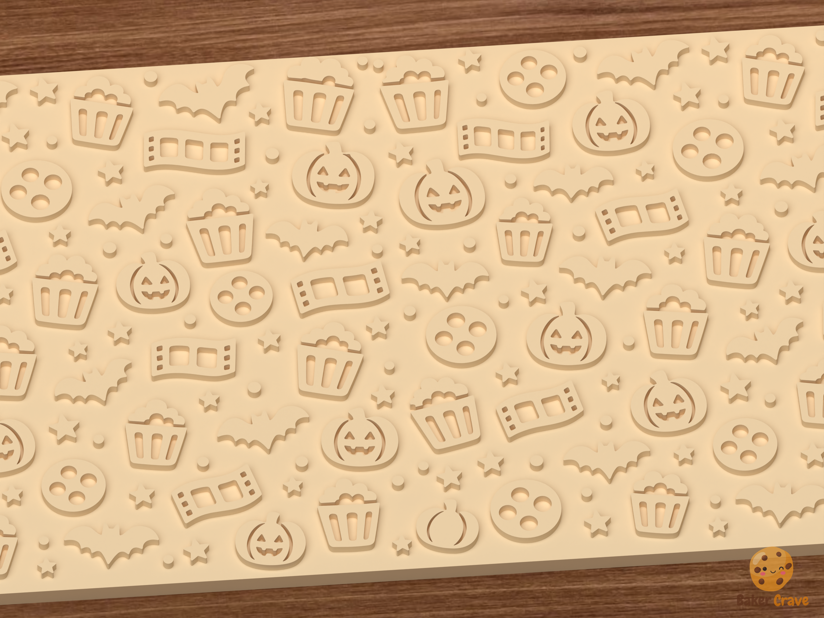 Spooky Popcorn Movie Night Textured Roller STL File - 03 close detail emboss