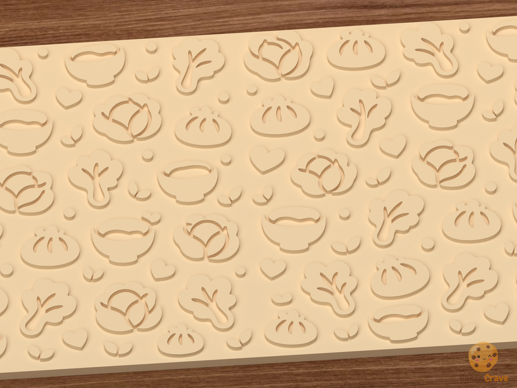 Dumpling Soup Vegetables Textured Roller STL File - 03 close detail emboss