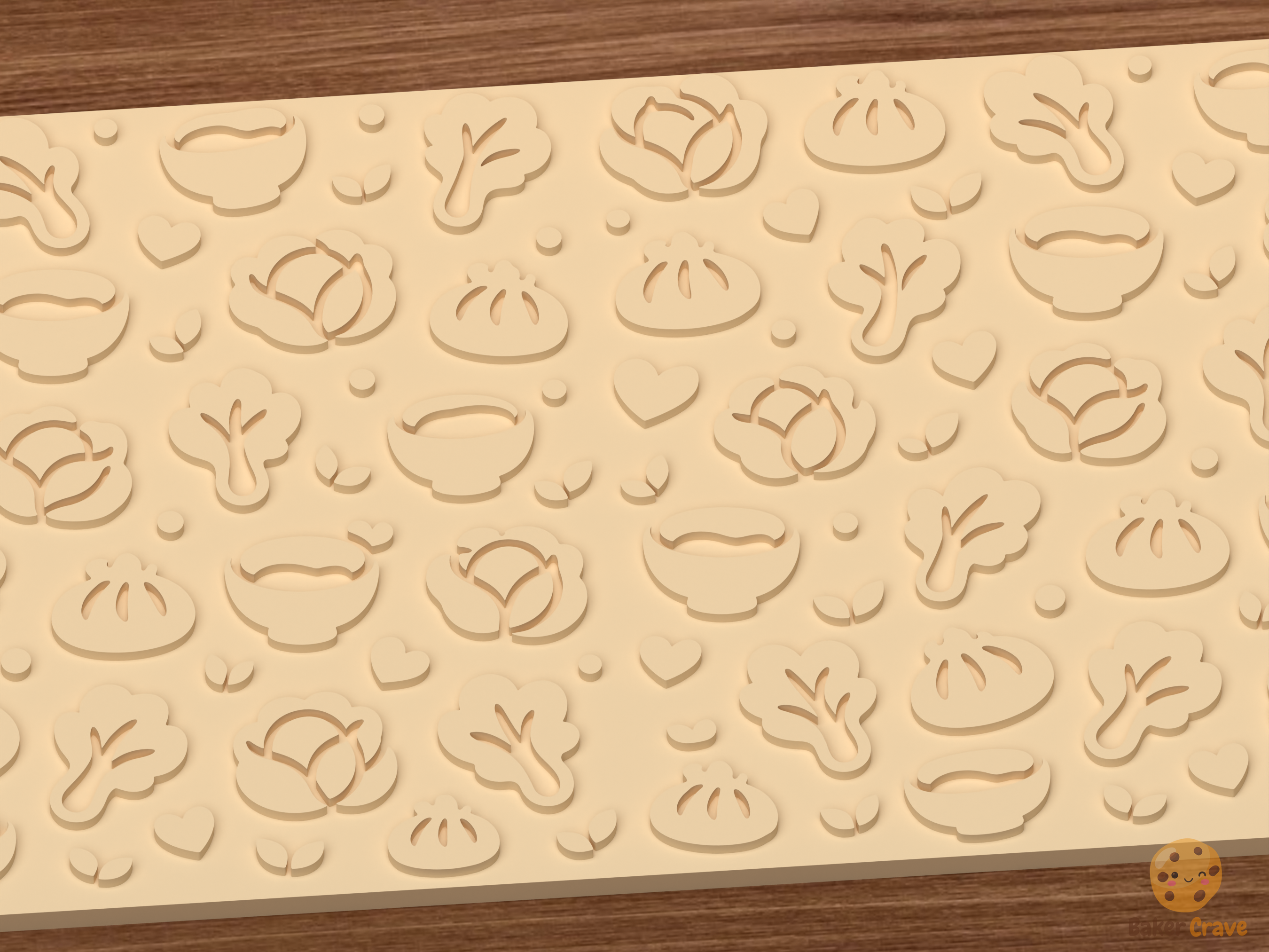 Dumpling Soup Vegetables Textured Roller STL File - 03 close detail emboss