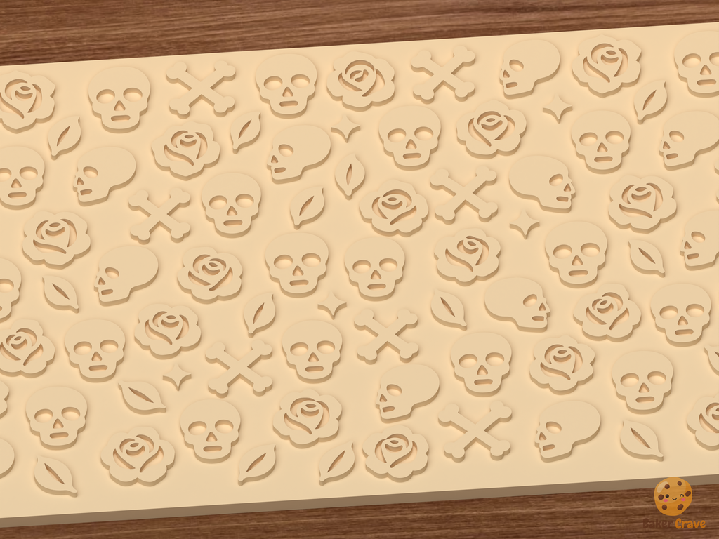 Gothic Skulls Roses Textured Roller STL File