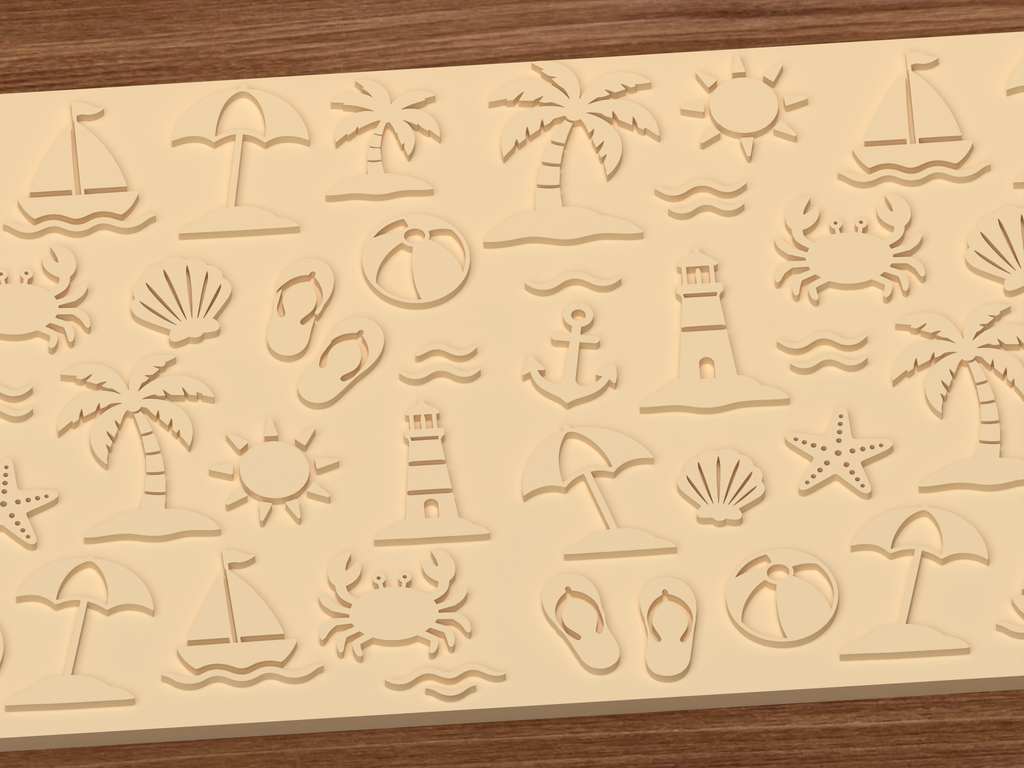 Beach Summer Textured Roller STL File - 03 close detail emboss