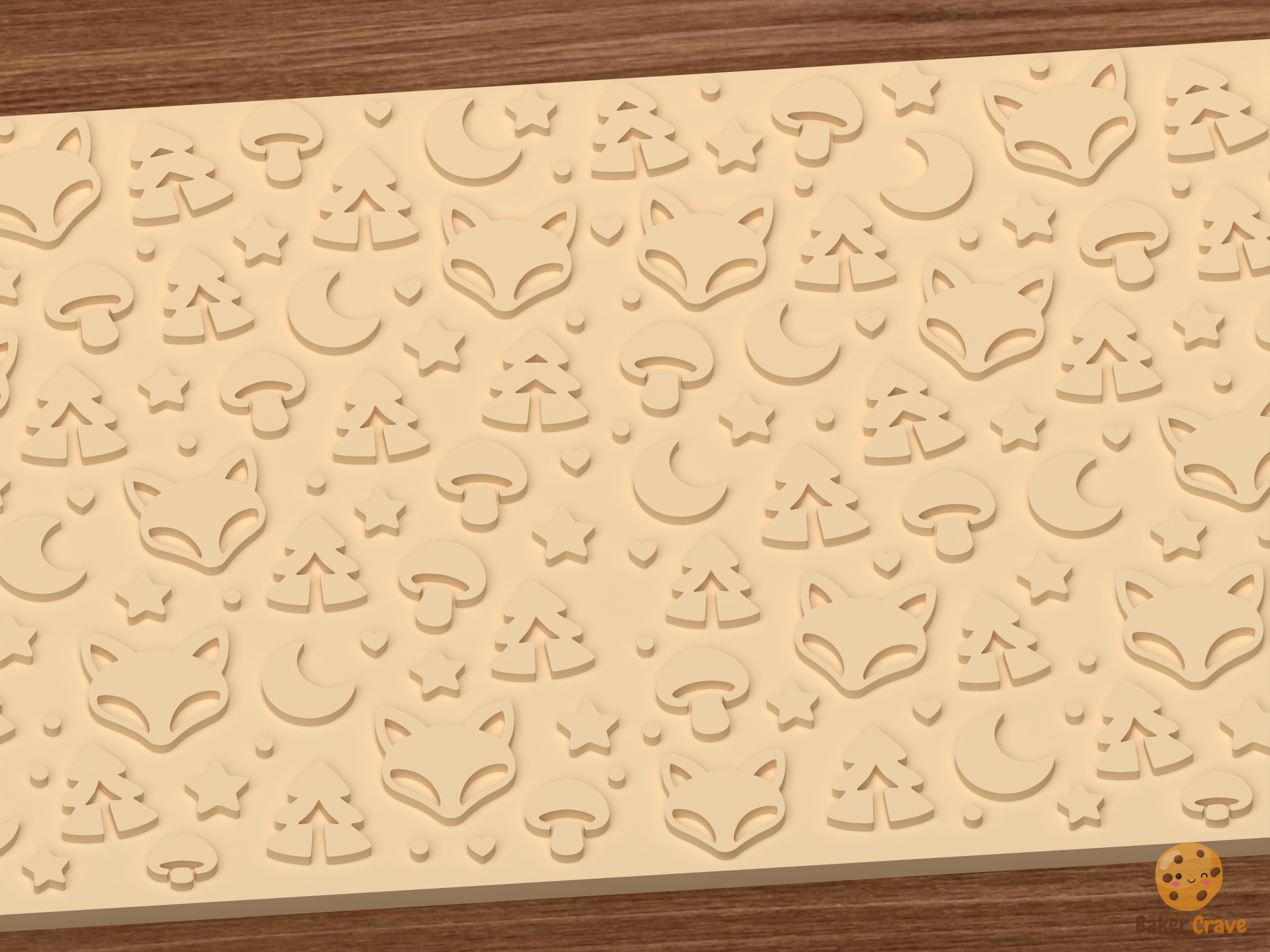 Fox Woodland Textured Roller STL File - 03 close detail emboss