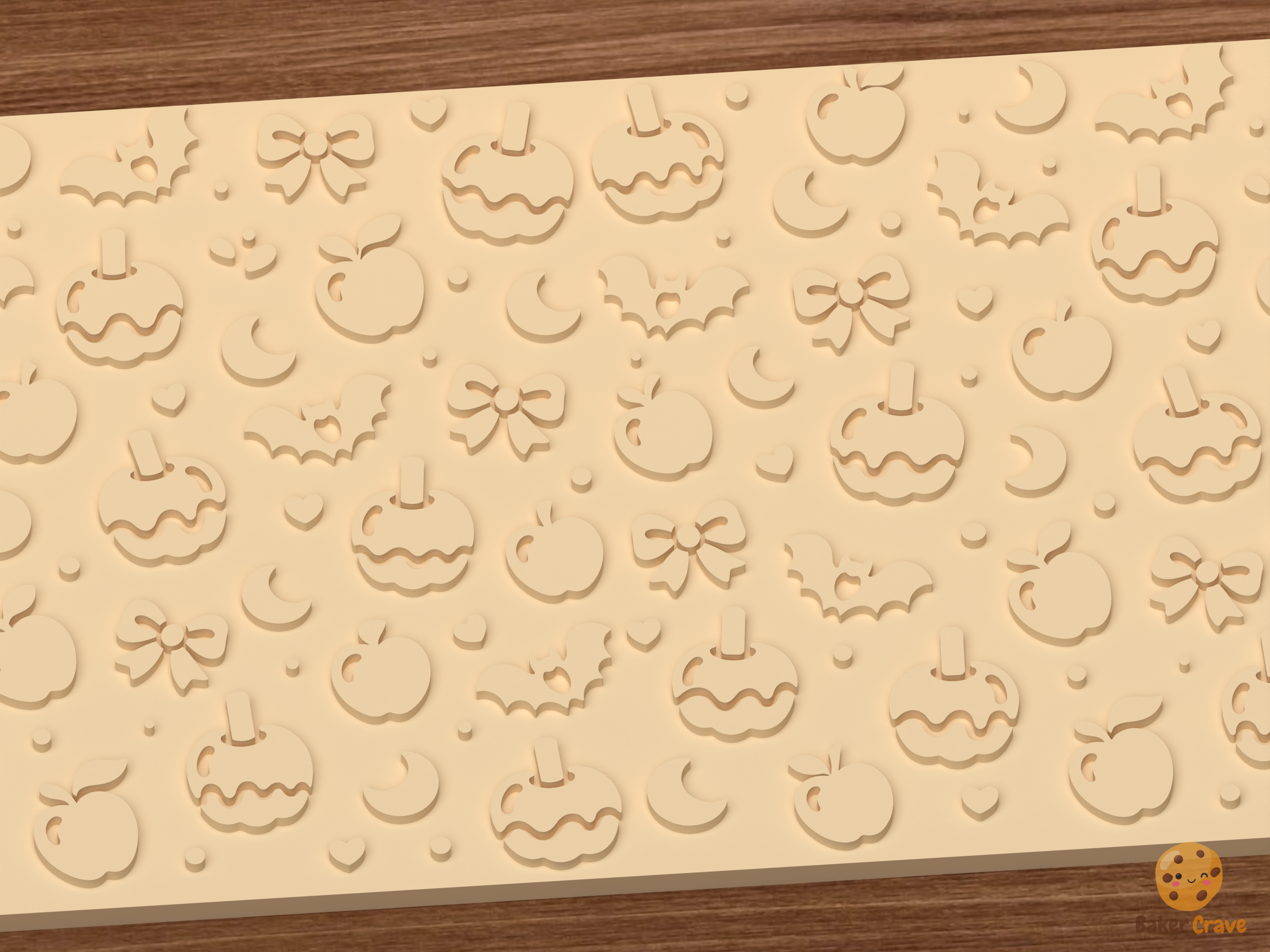Caramel Apple Bats Textured Roller STL File - 03 close detail emboss