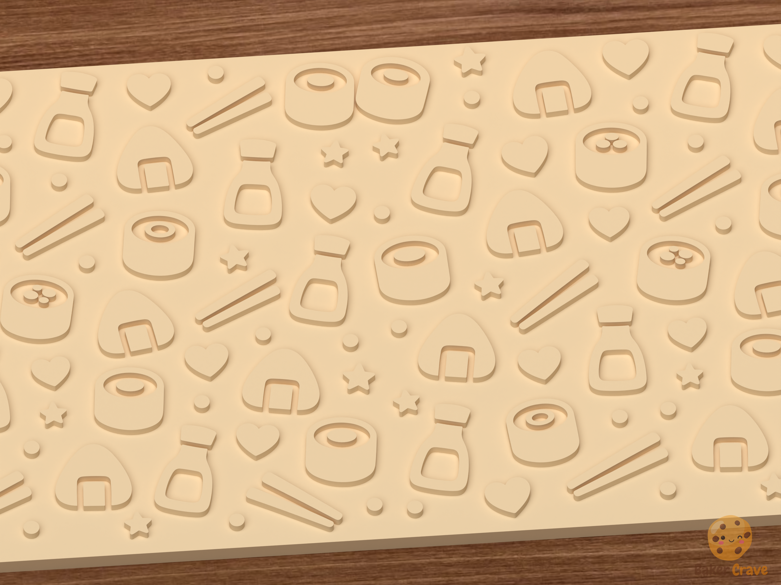 Kawaii Sushi Textured Roller STL File - 03 close detail emboss