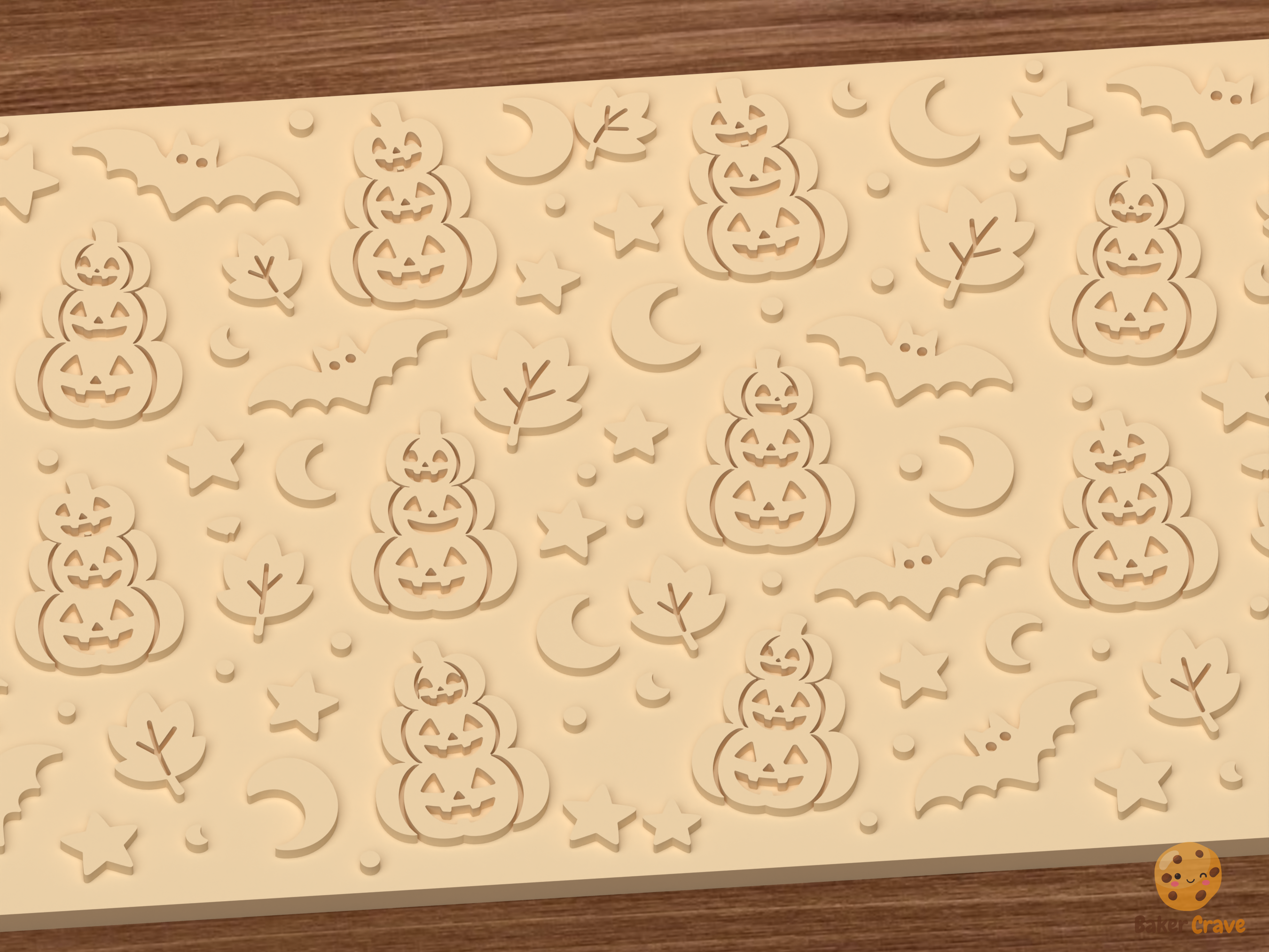 Jack O Lantern Stack Textured Roller STL File - 03 close detail emboss