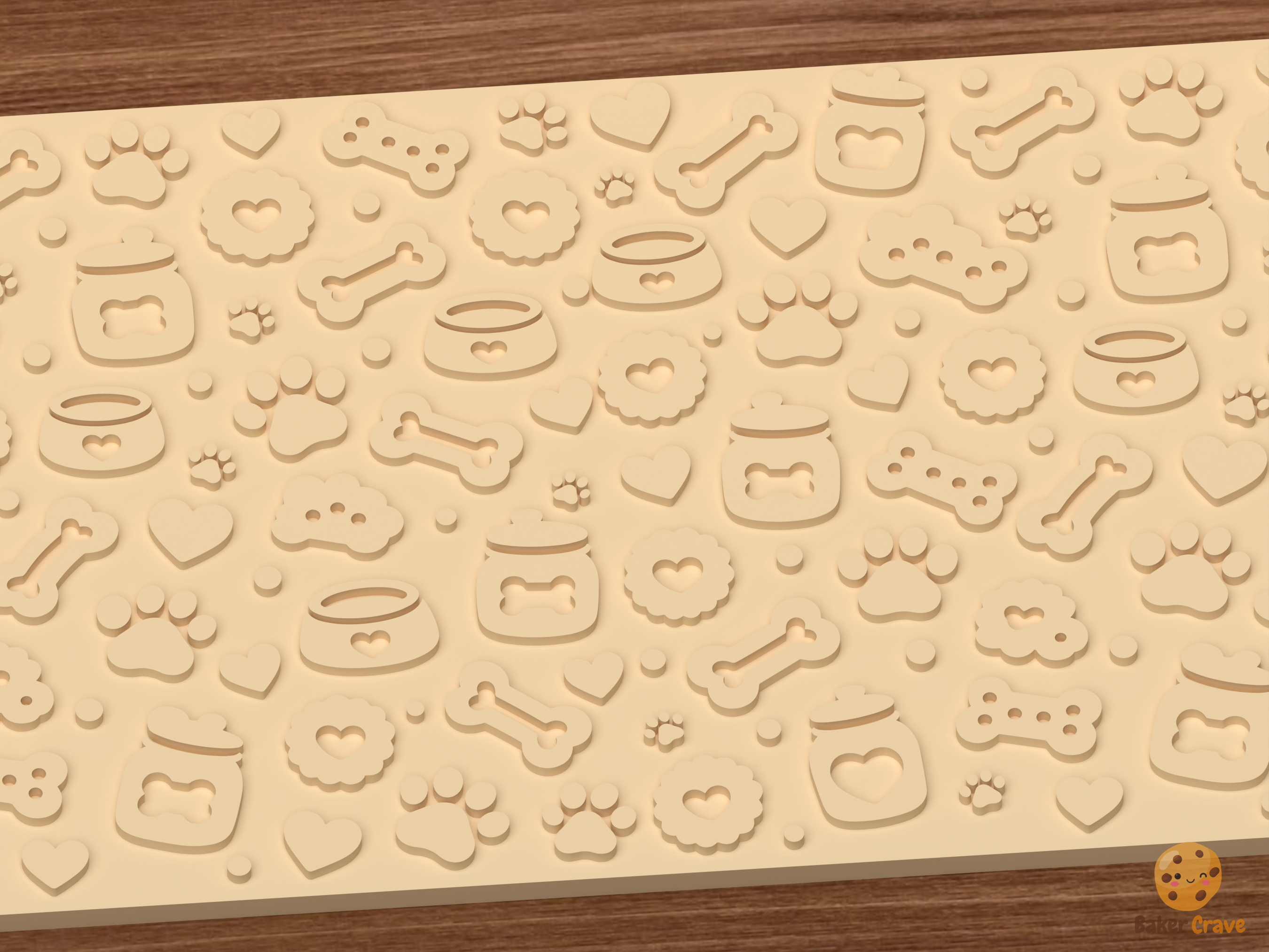 Dog Treat Bakery Textured Roller STL File - 03 close detail emboss