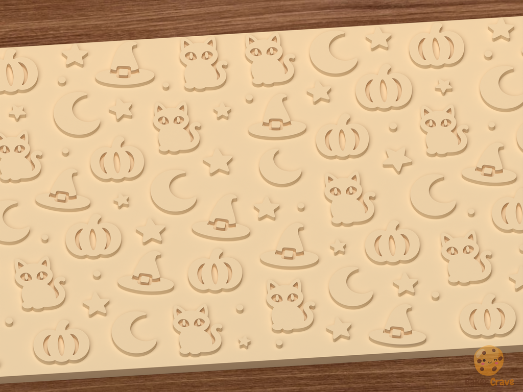 Halloween Witch Cat Textured Roller STL File - 03 close detail emboss