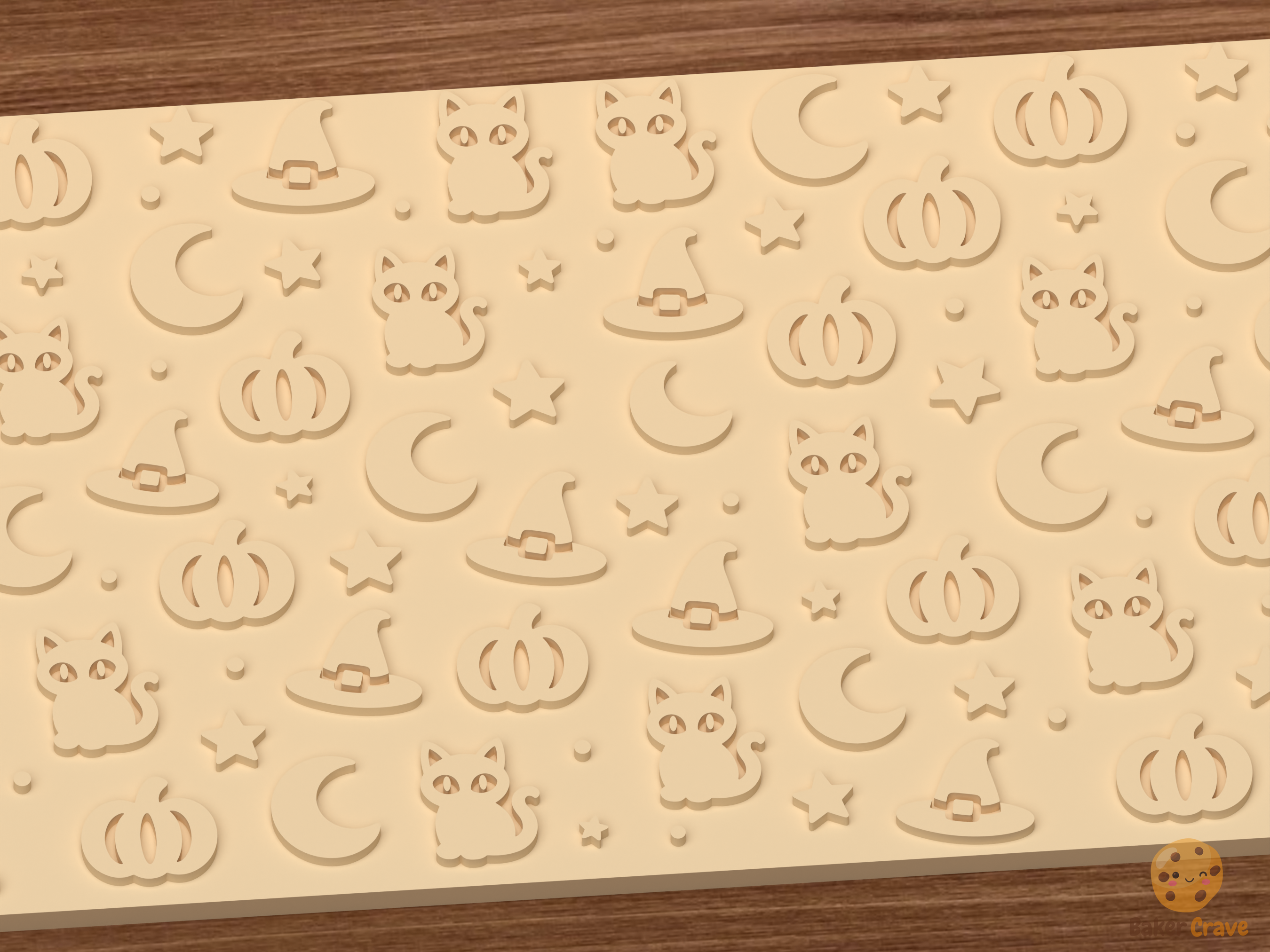 Halloween Witch Cat Textured Roller STL File - 03 close detail emboss