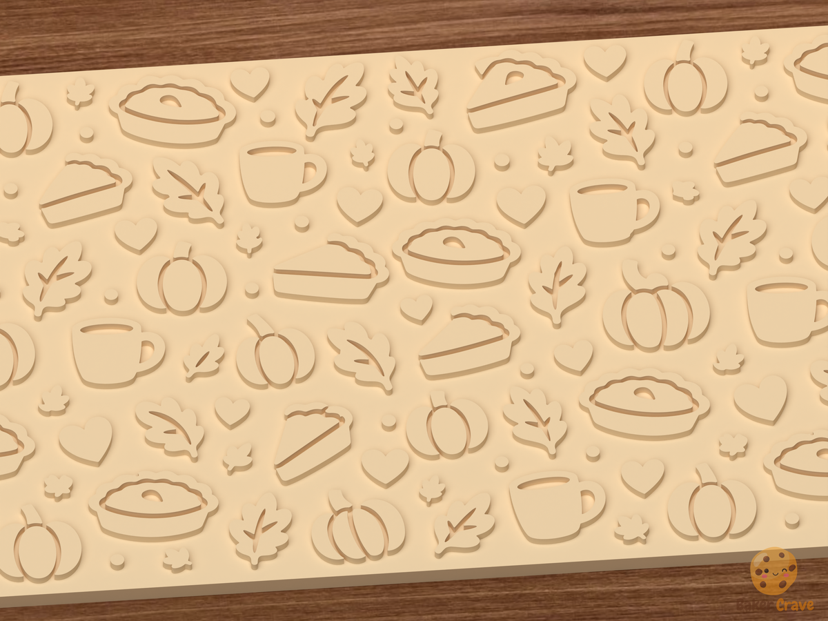 Autumn Pie and Pumpkin Textured Roller - 03 close detail emboss