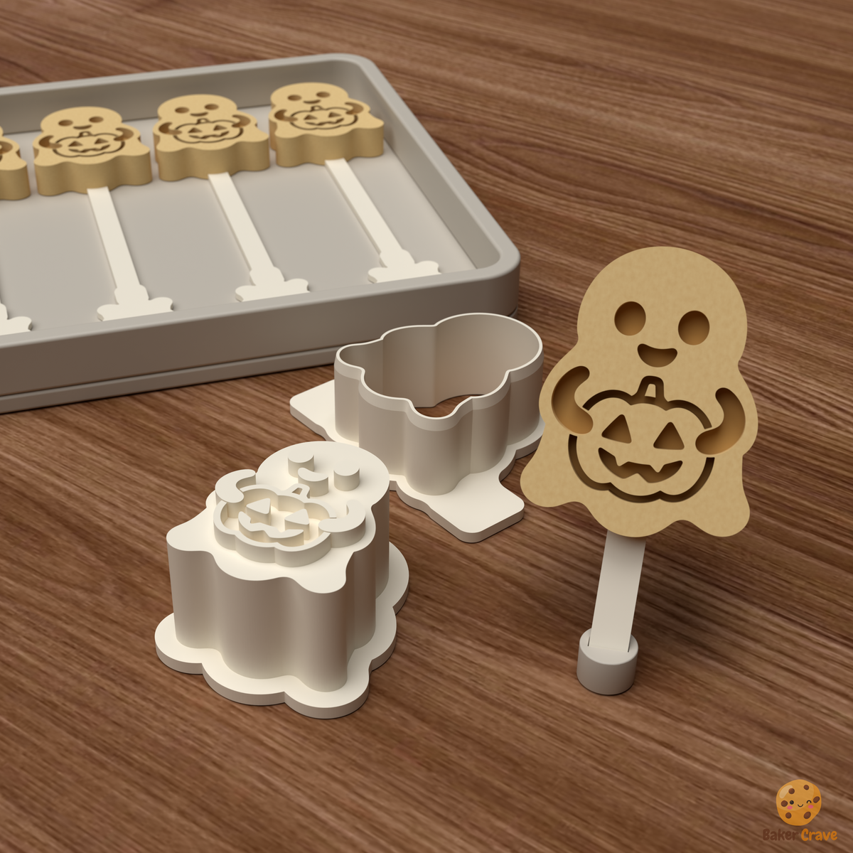 Ghost Holding Pumpkin Cake Pop Mold STL File
