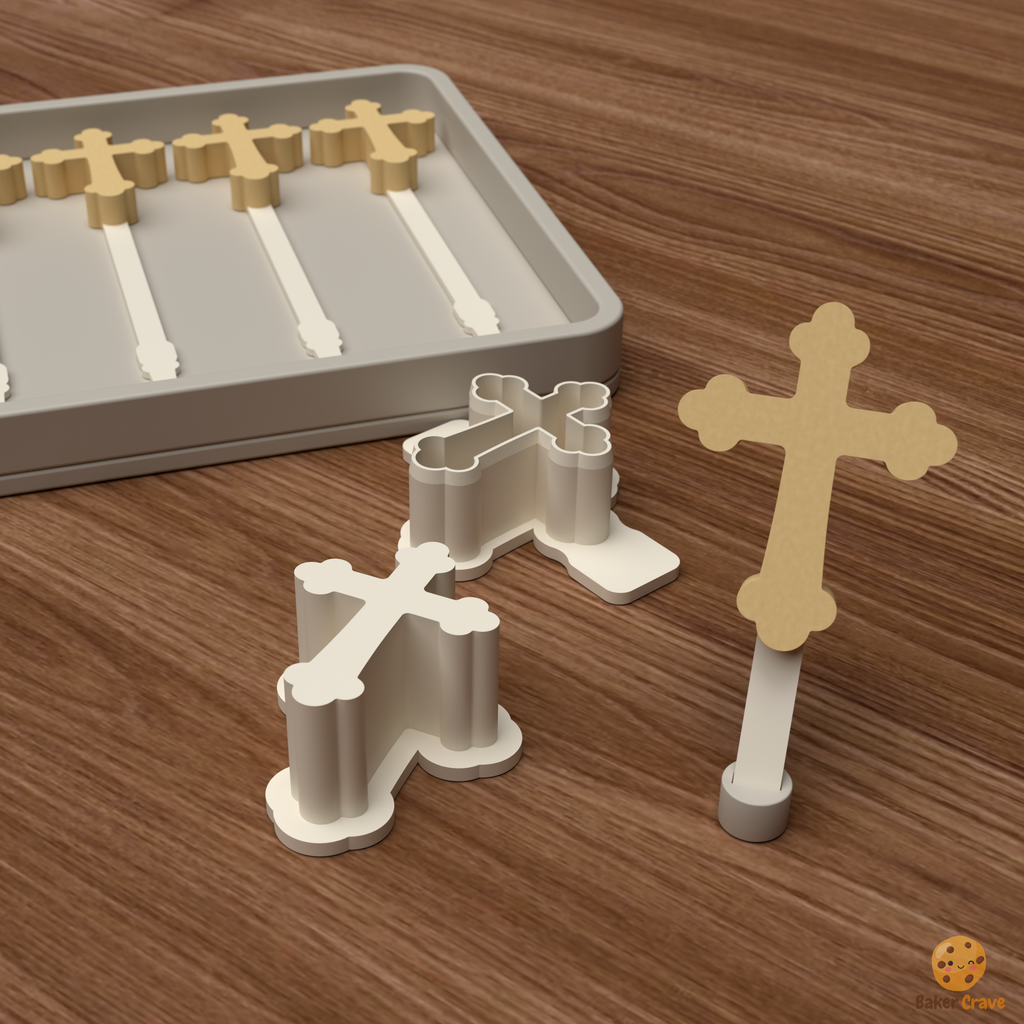 Ornate Trefoil Cross Cake Pop Mold STL File