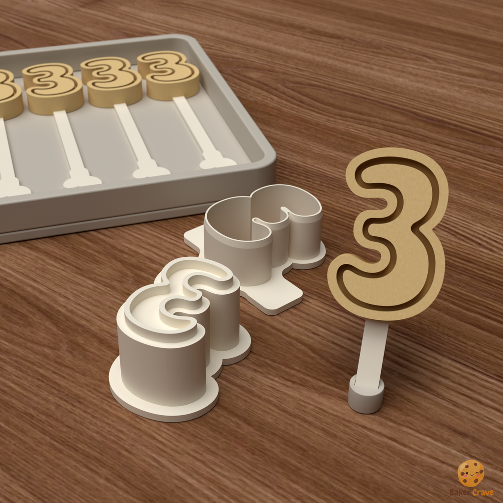 Number 3 Cake Pop Mold STL File