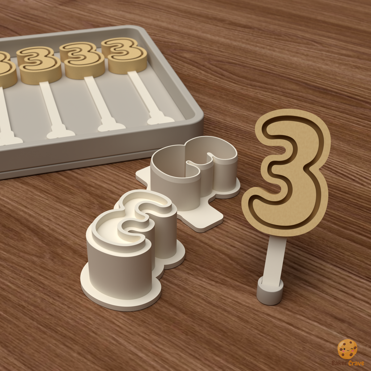 Number 3 Cake Pop Mold STL File