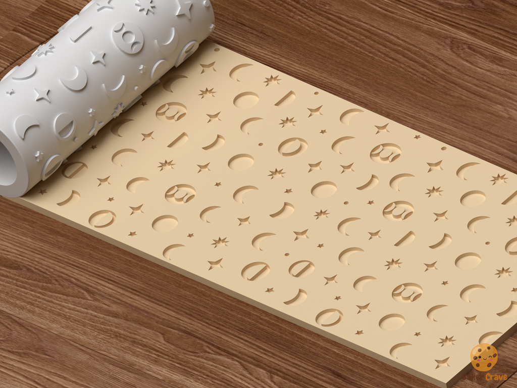 Celestial Moon Phases Textured Roller STL File - 03 perspective beauty shot deboss
