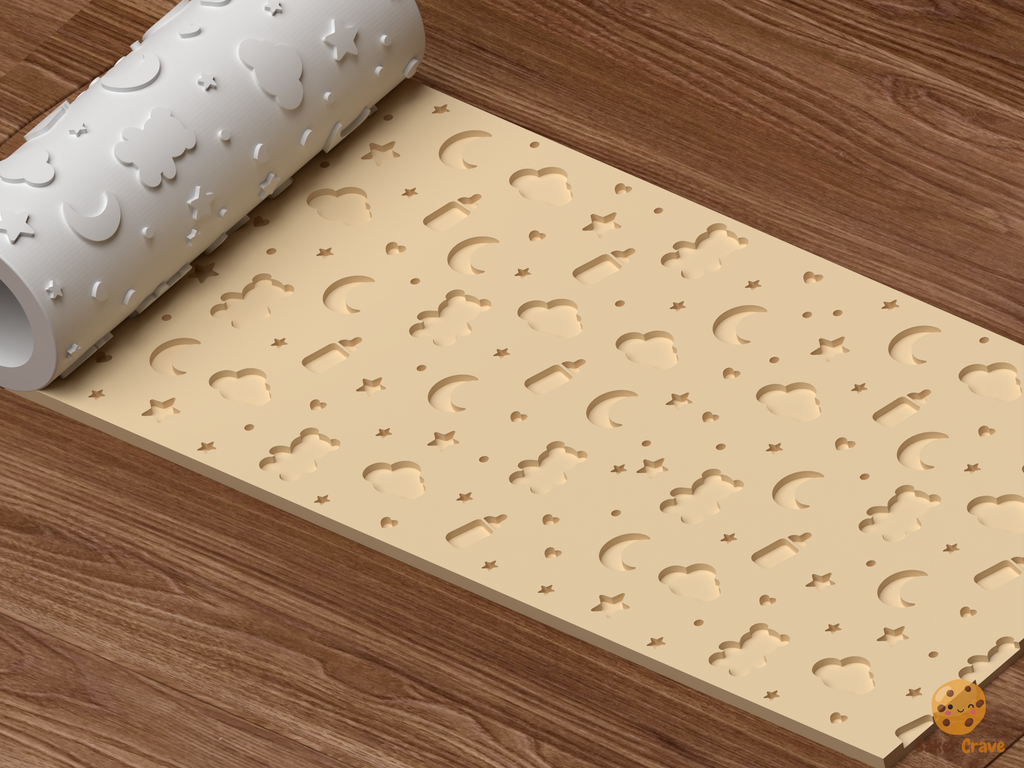 Baby Nursery Night Sky Textured Roller STL File - 03 perspective beauty shot deboss