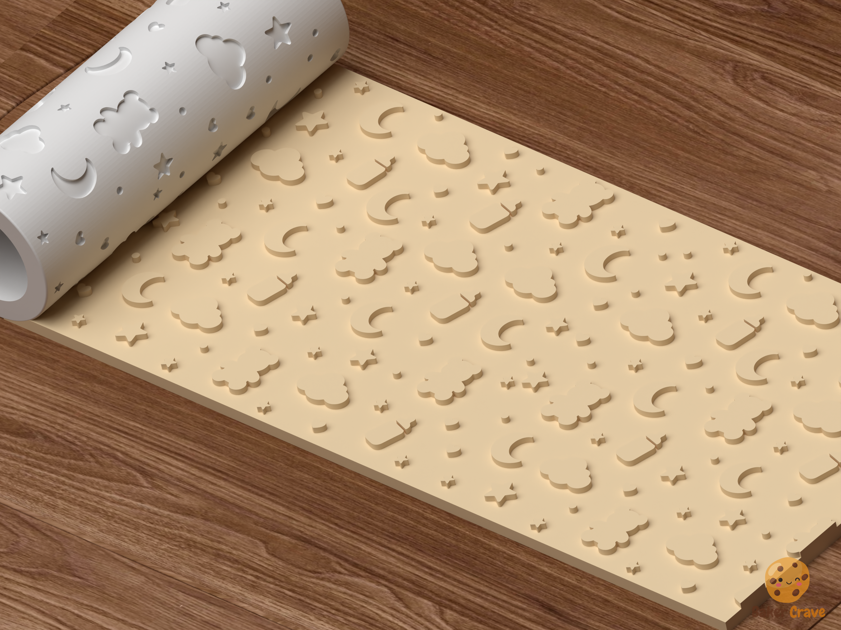 Baby Nursery Night Sky Textured Roller STL File - 03 perspective beauty shot emboss