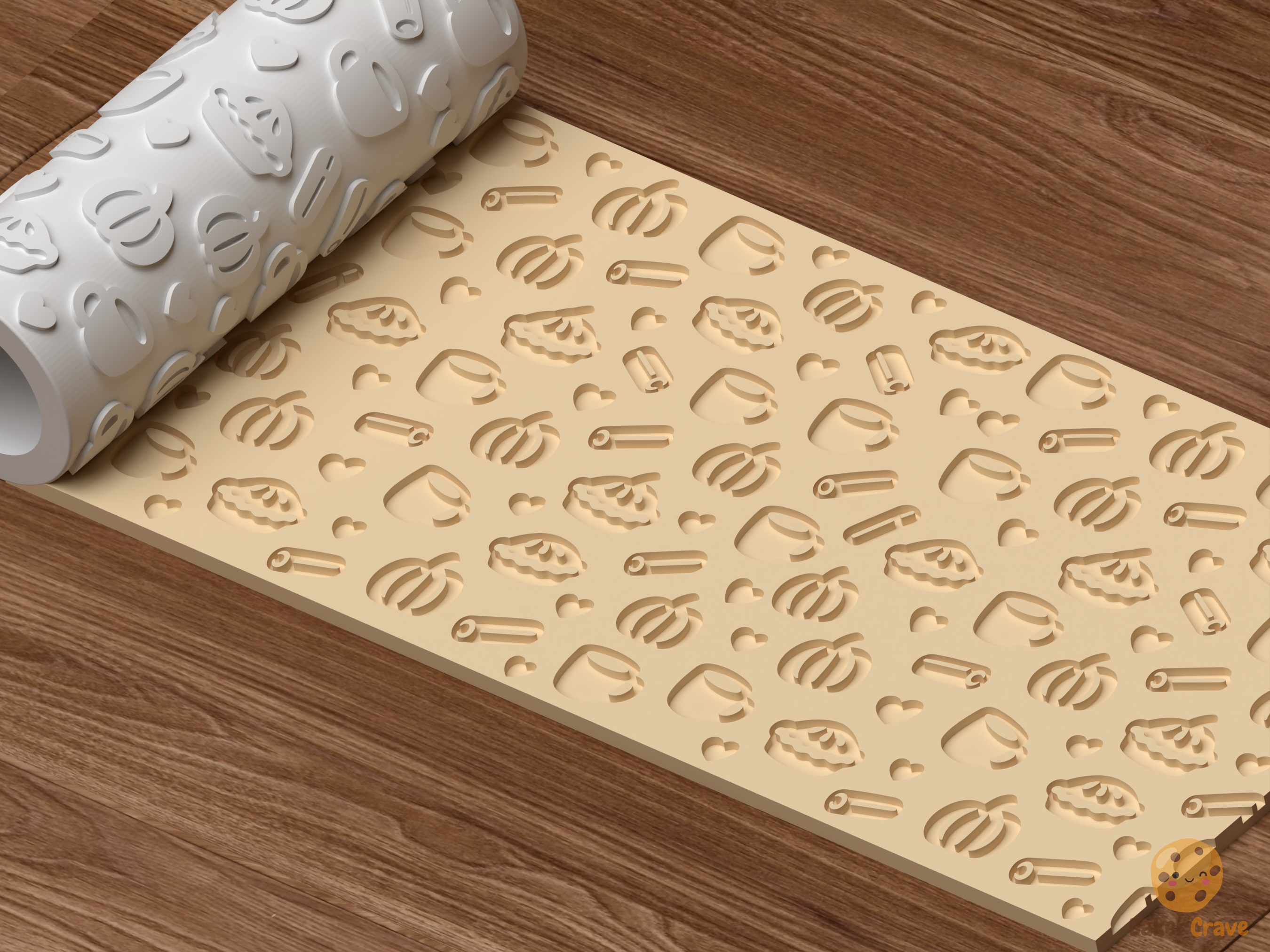 Cozy Fall Baking Textured Roller STL File - 04 perspective beauty shot deboss