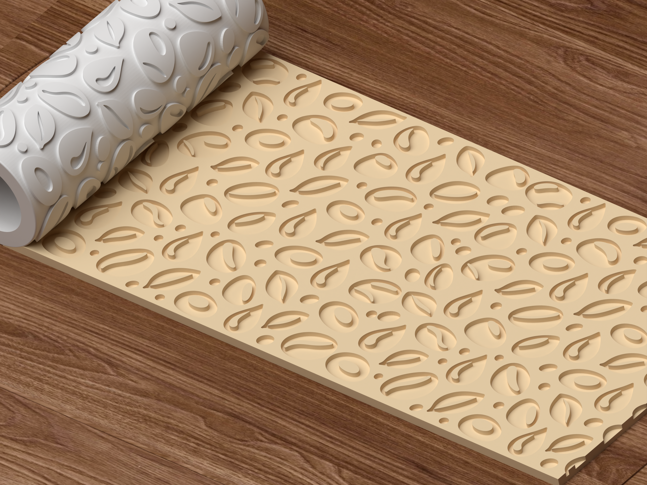 Coffee Bean Botanical Textured Roller STL File - 04 perspective beauty shot deboss