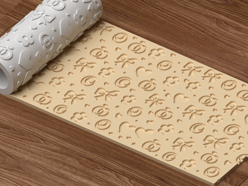 Romantic Wedding Textured Roller STL File - 04 perspective beauty shot deboss