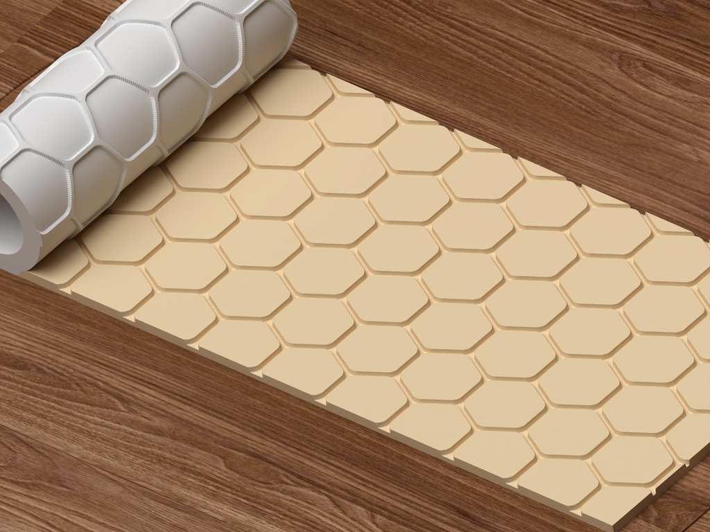 Honeycomb Hexagon Textured Roller STL File - 04 perspective beauty shot deboss