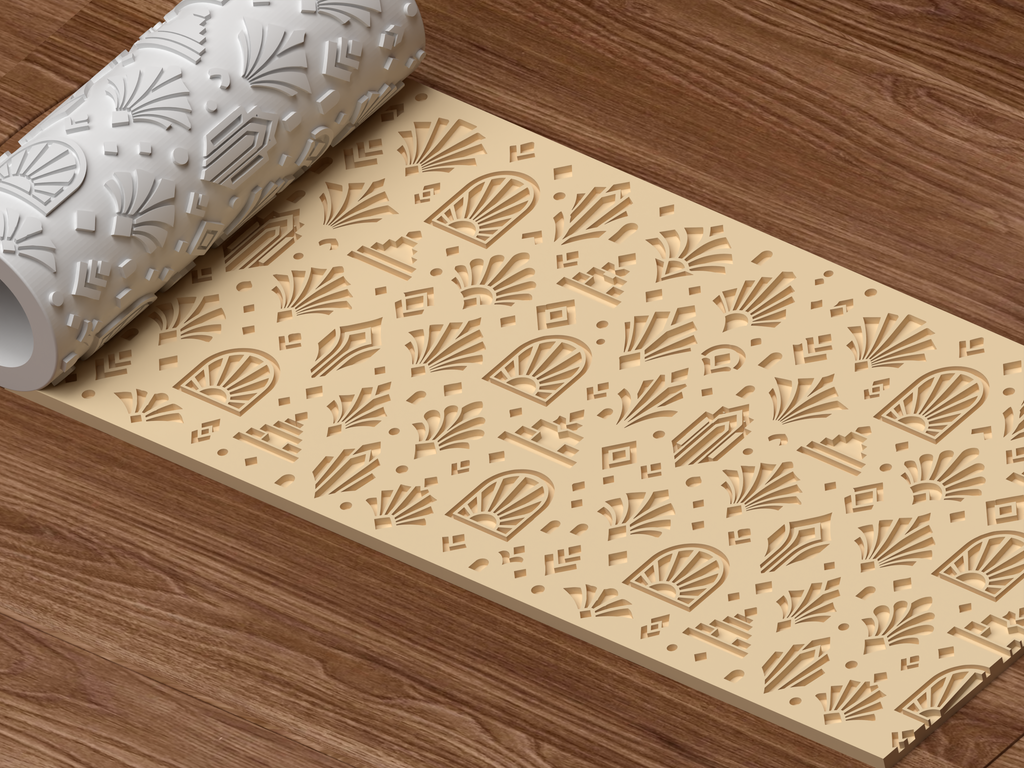 Art Deco Geometric Textured Roller STL File - 04 perspective beauty shot deboss
