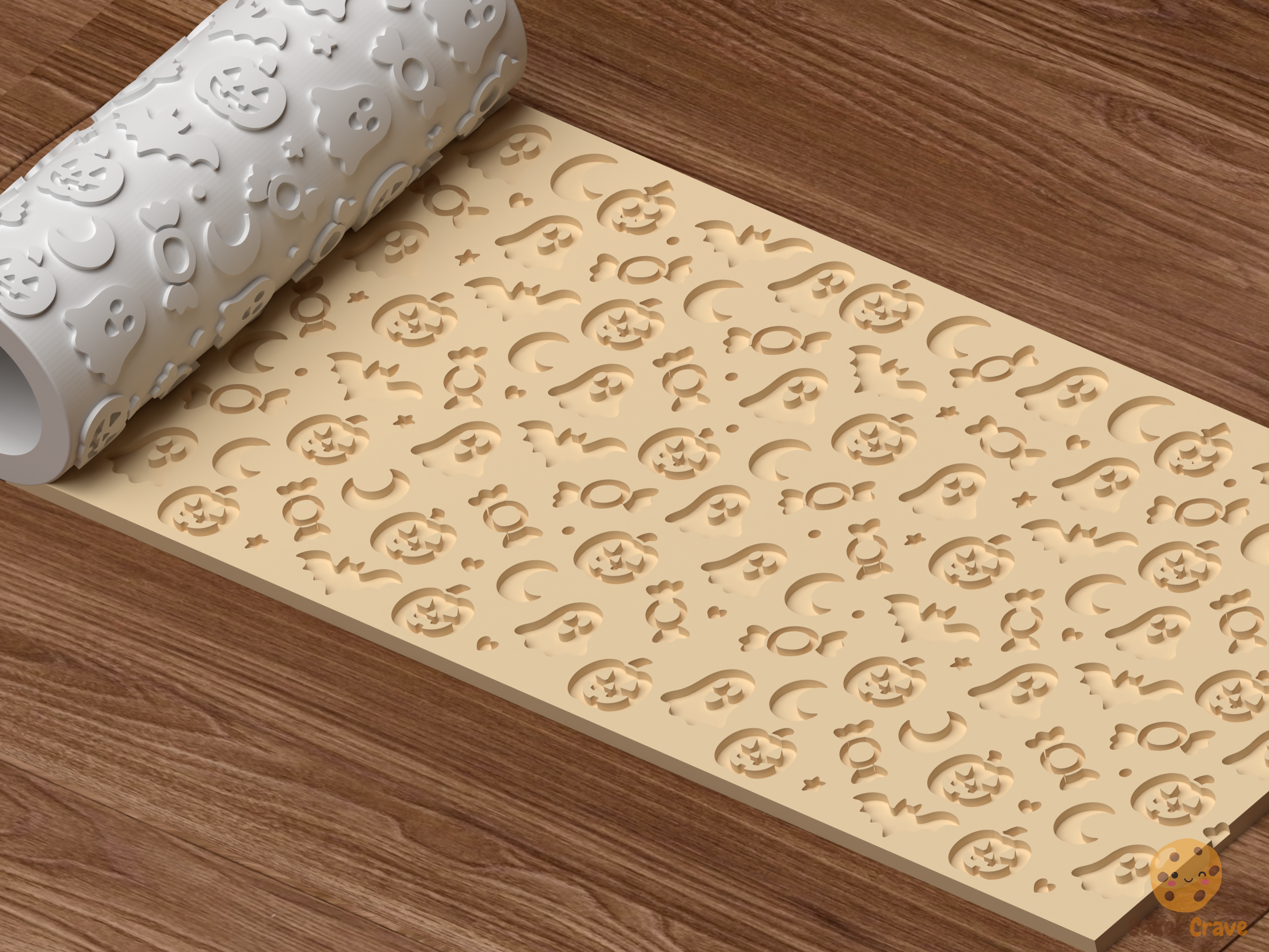 Cute Halloween Textured Roller STL File - 04 perspective beauty shot deboss