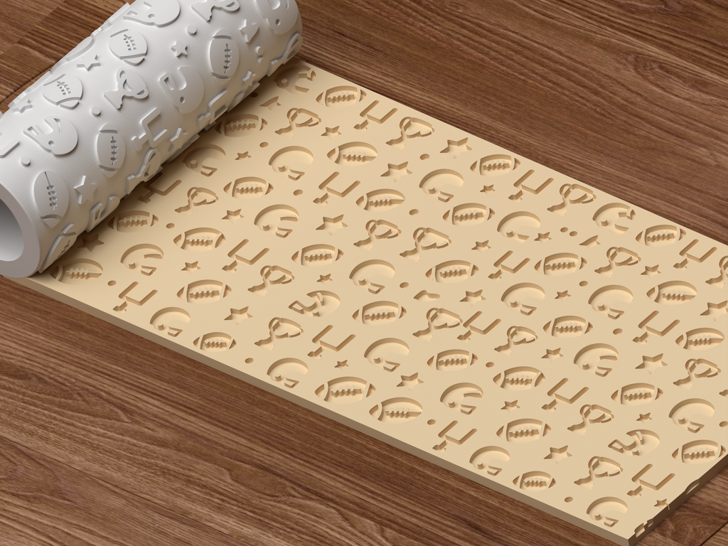 American Football Game Day Textured Roller STL File - 04 perspective beauty shot deboss