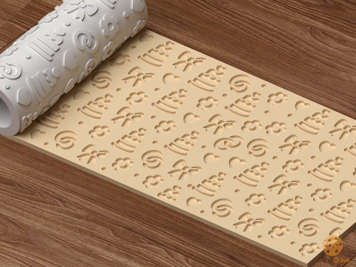 Wedding Cake Romance Textured Roller STL File - 04 perspective beauty shot deboss