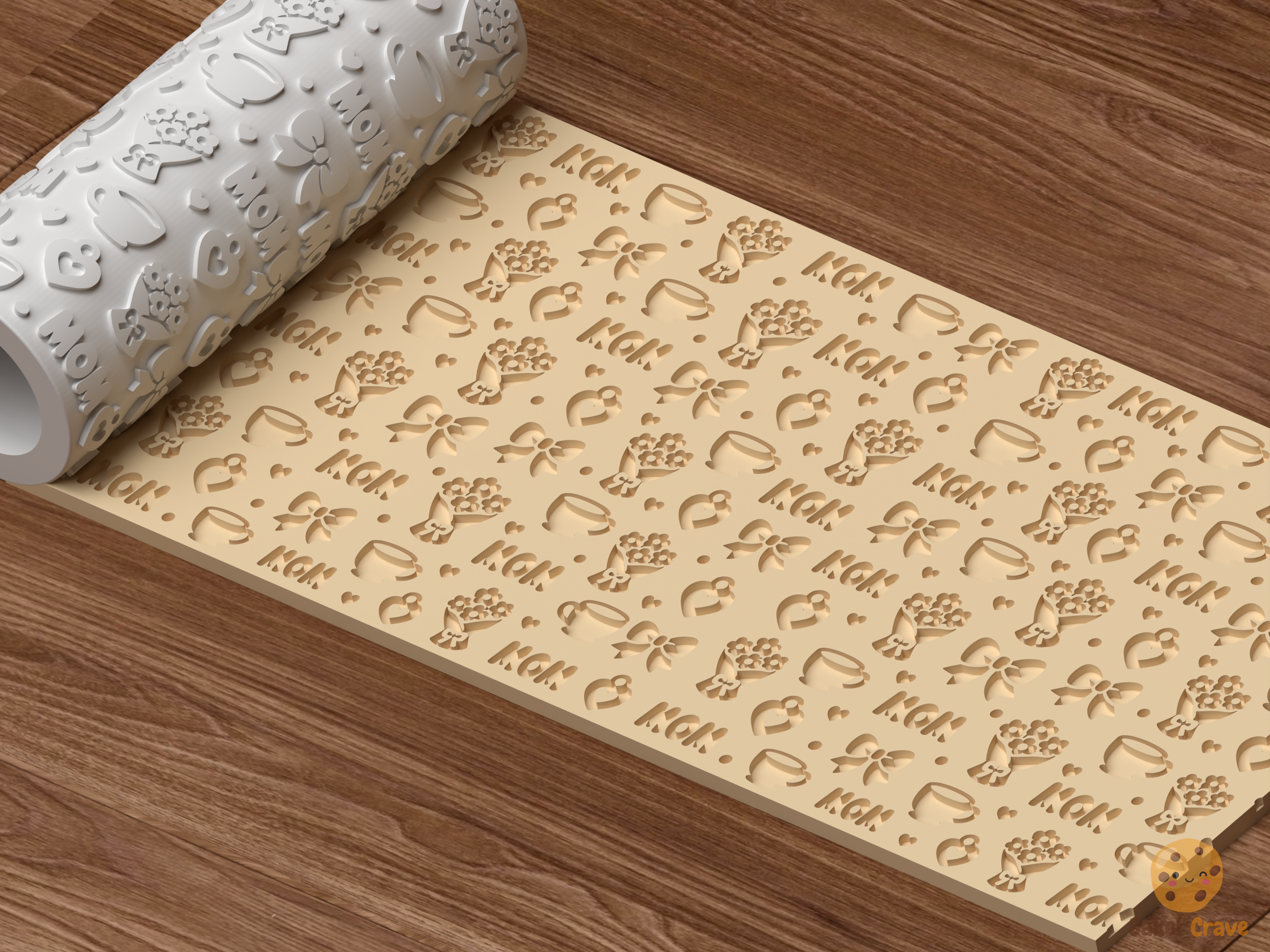 Mother's Day Tea Floral Textured Roller STL File