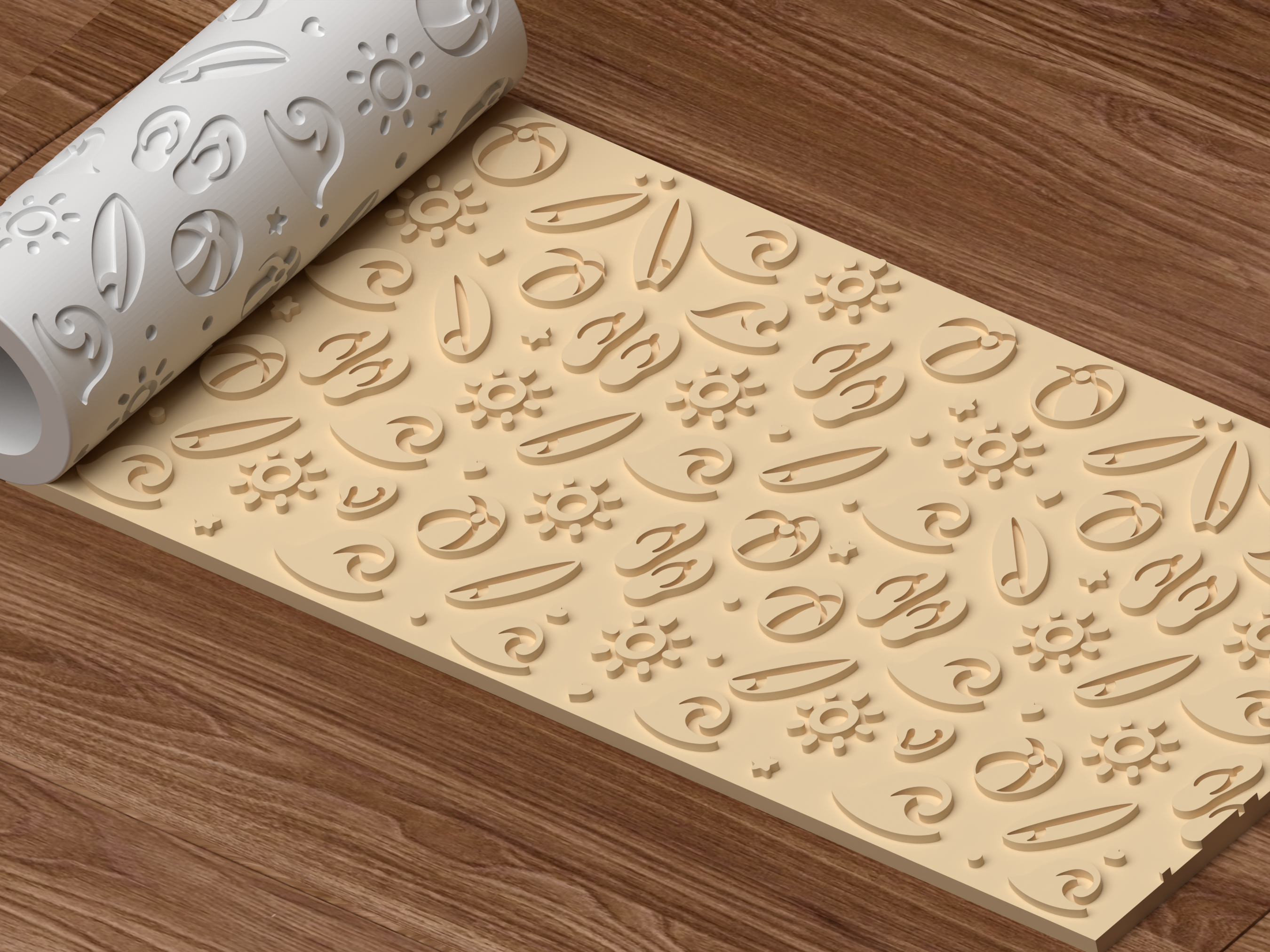Beach Summer Textured Roller STL File - 04 perspective beauty shot emboss