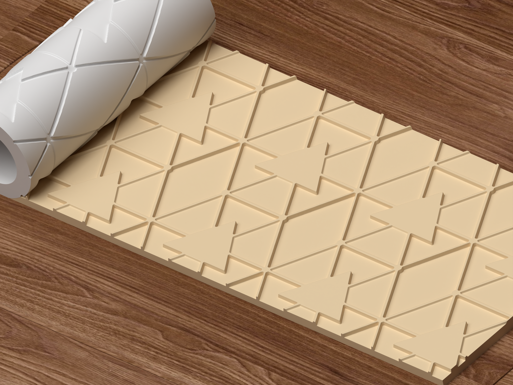 Bold Tribal Triangle Textured Roller STL File - 04 perspective beauty shot emboss