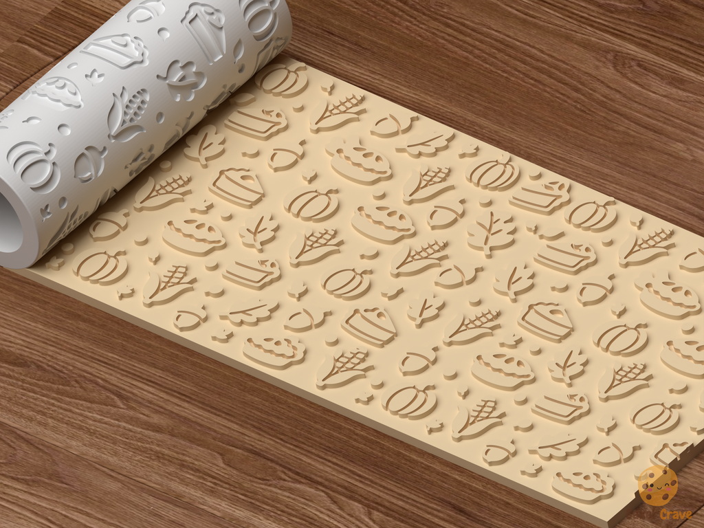 Thanksgiving Harvest Textured Roller STL File - 04 perspective beauty shot emboss