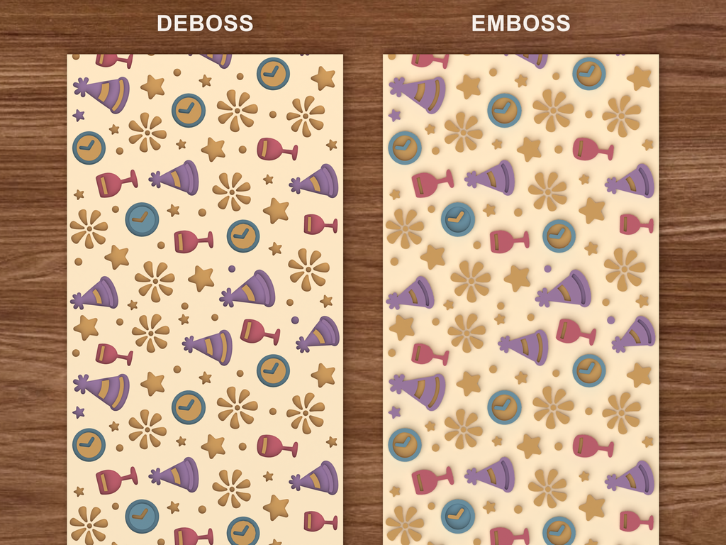 New Year Celebration Textured Roller STL File - 06 emboss deboss comparison colored