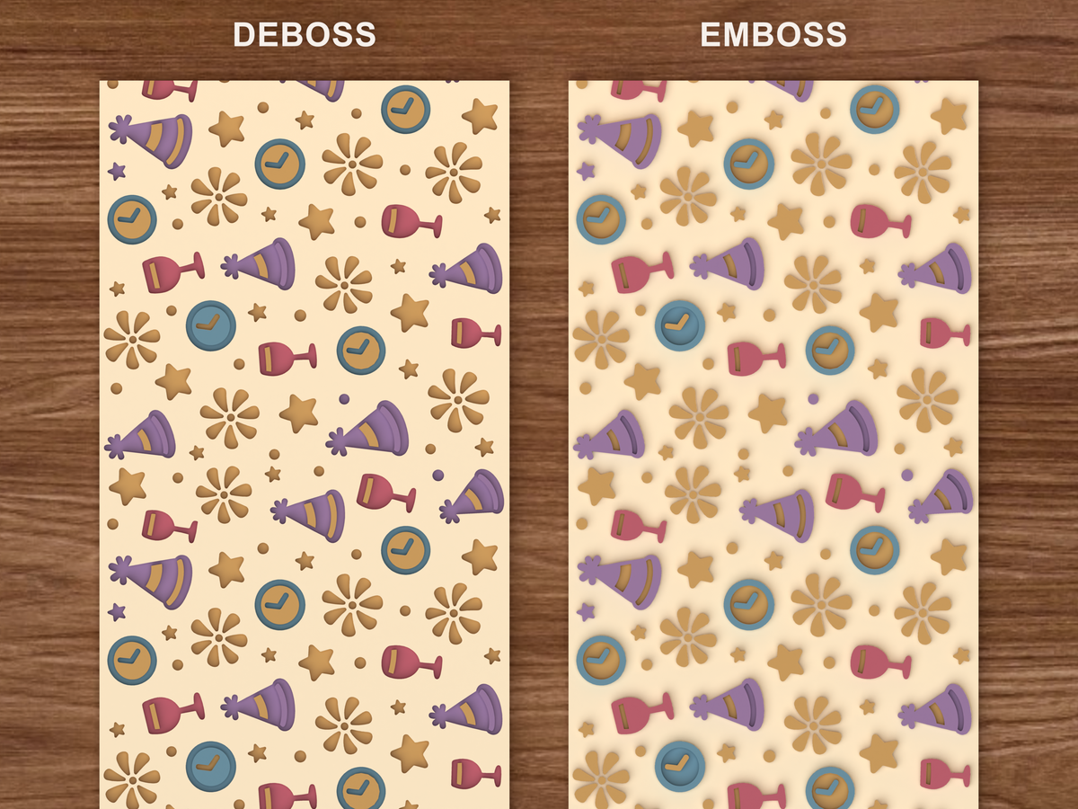New Year Celebration Textured Roller - 06 emboss deboss comparison colored