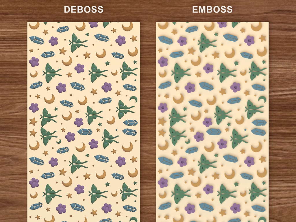 Celestial Luna Moth Textured Roller STL File - 06 emboss deboss comparison colored