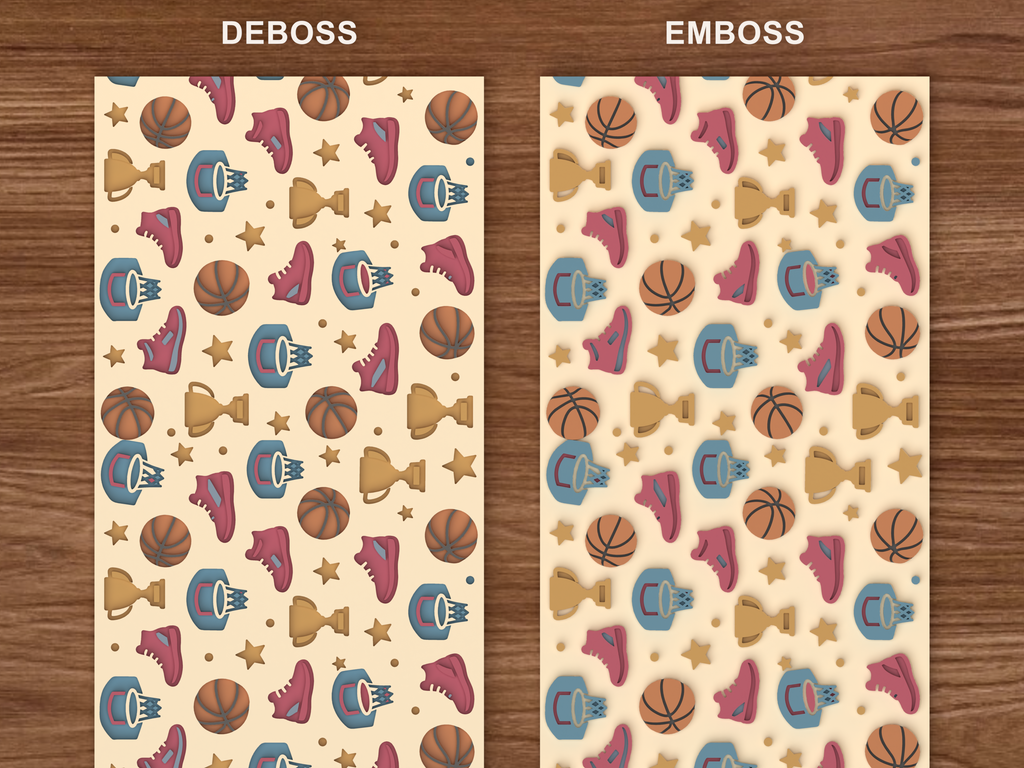 Basketball Sports Textured Roller STL File - 06 emboss deboss comparison colored