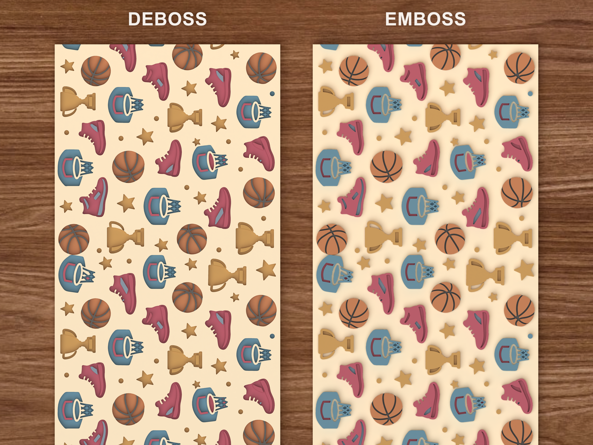 Basketball Sports Textured Roller - 06 emboss deboss comparison colored