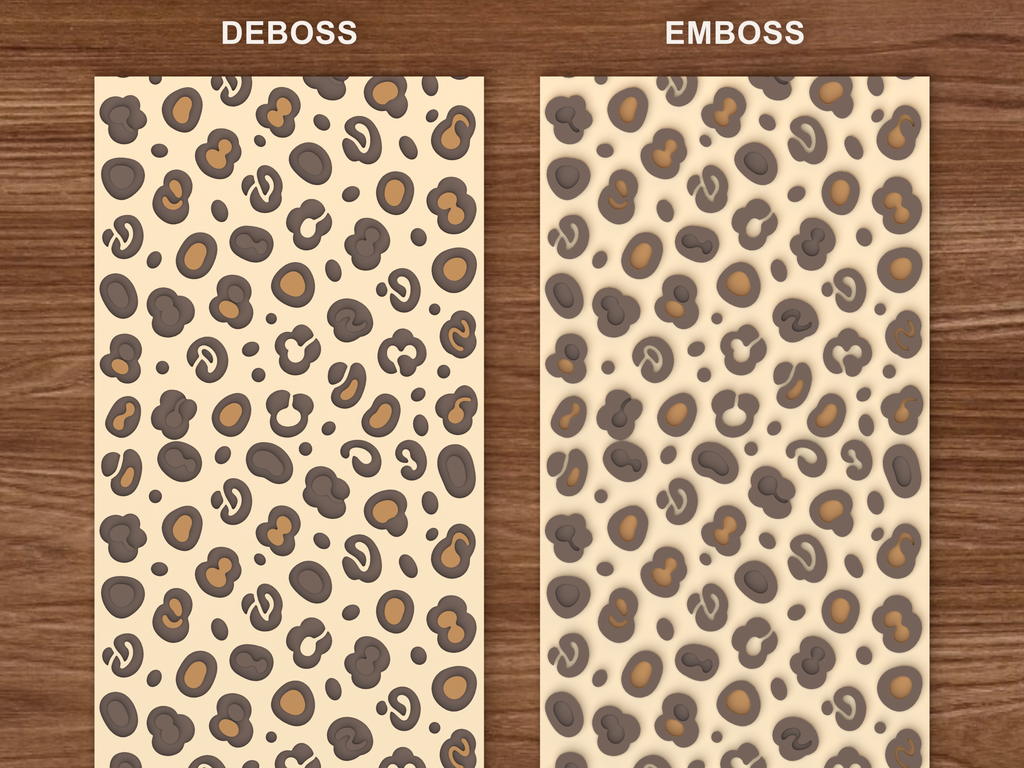 Leopard Animal Print Textured Roller STL File - 06 emboss deboss comparison colored